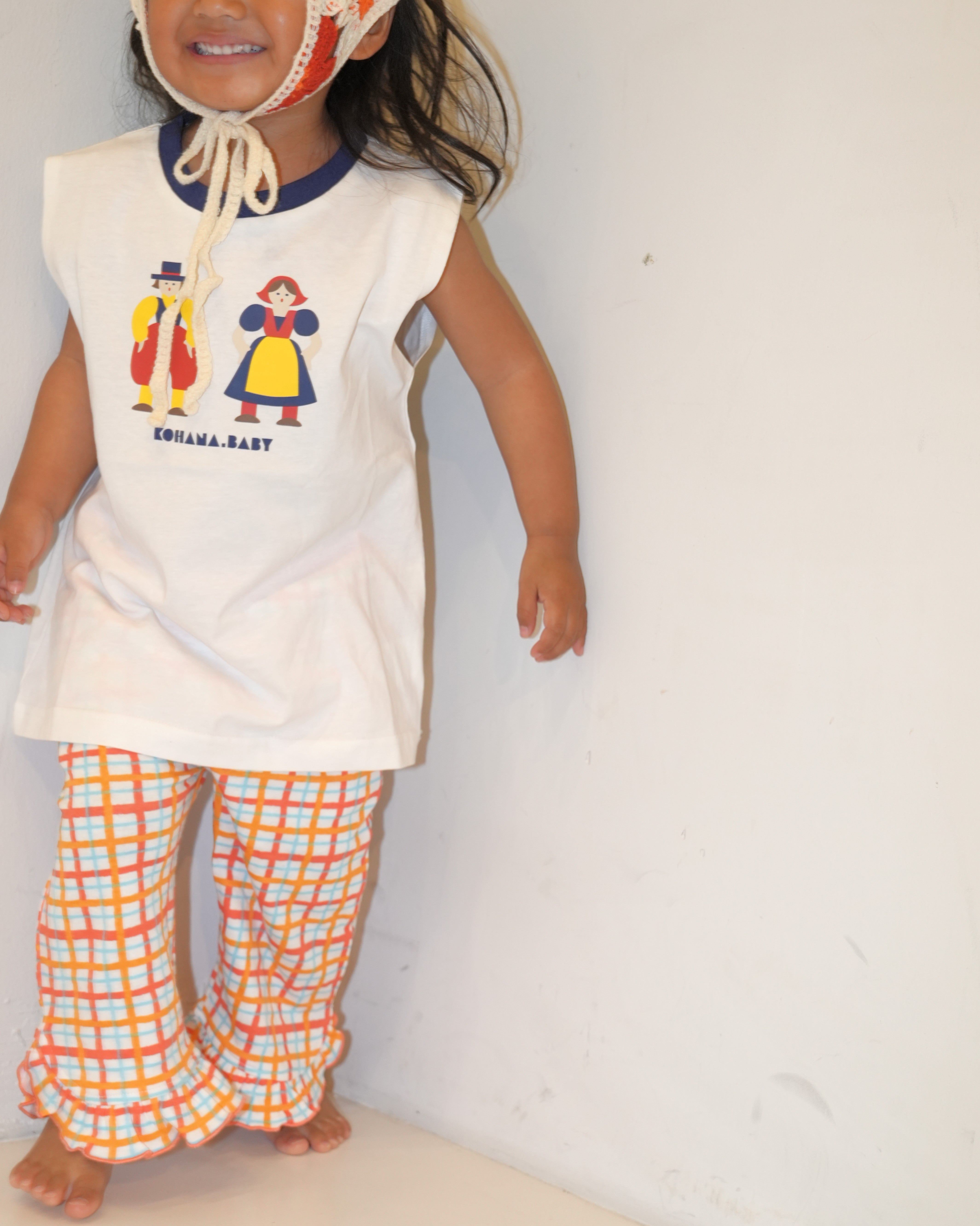 Hand Drawn Check Ruffle Hem Pants【110233】 (Orange)