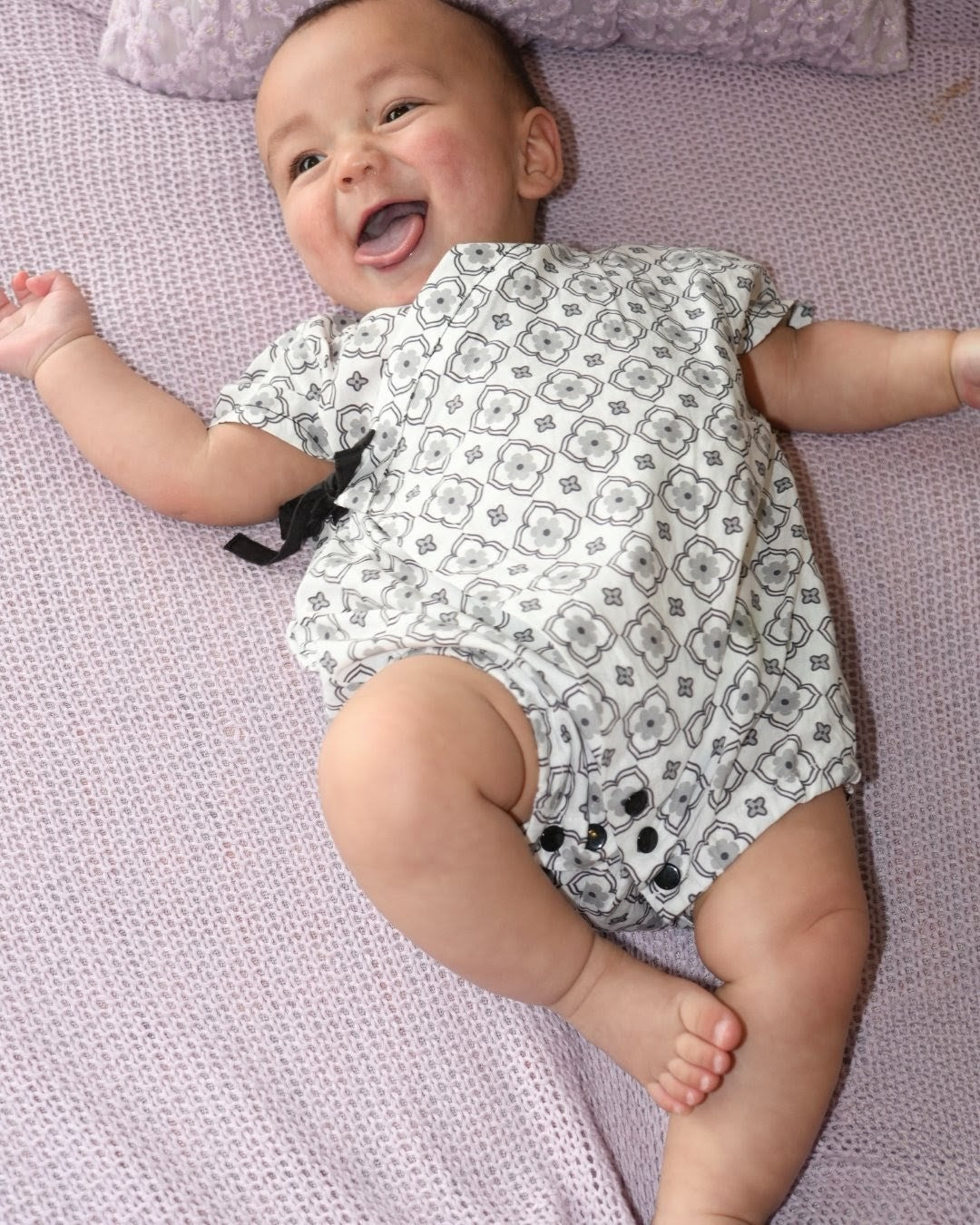 Monotone Vintage Tile Jinbei Rompers【110269】