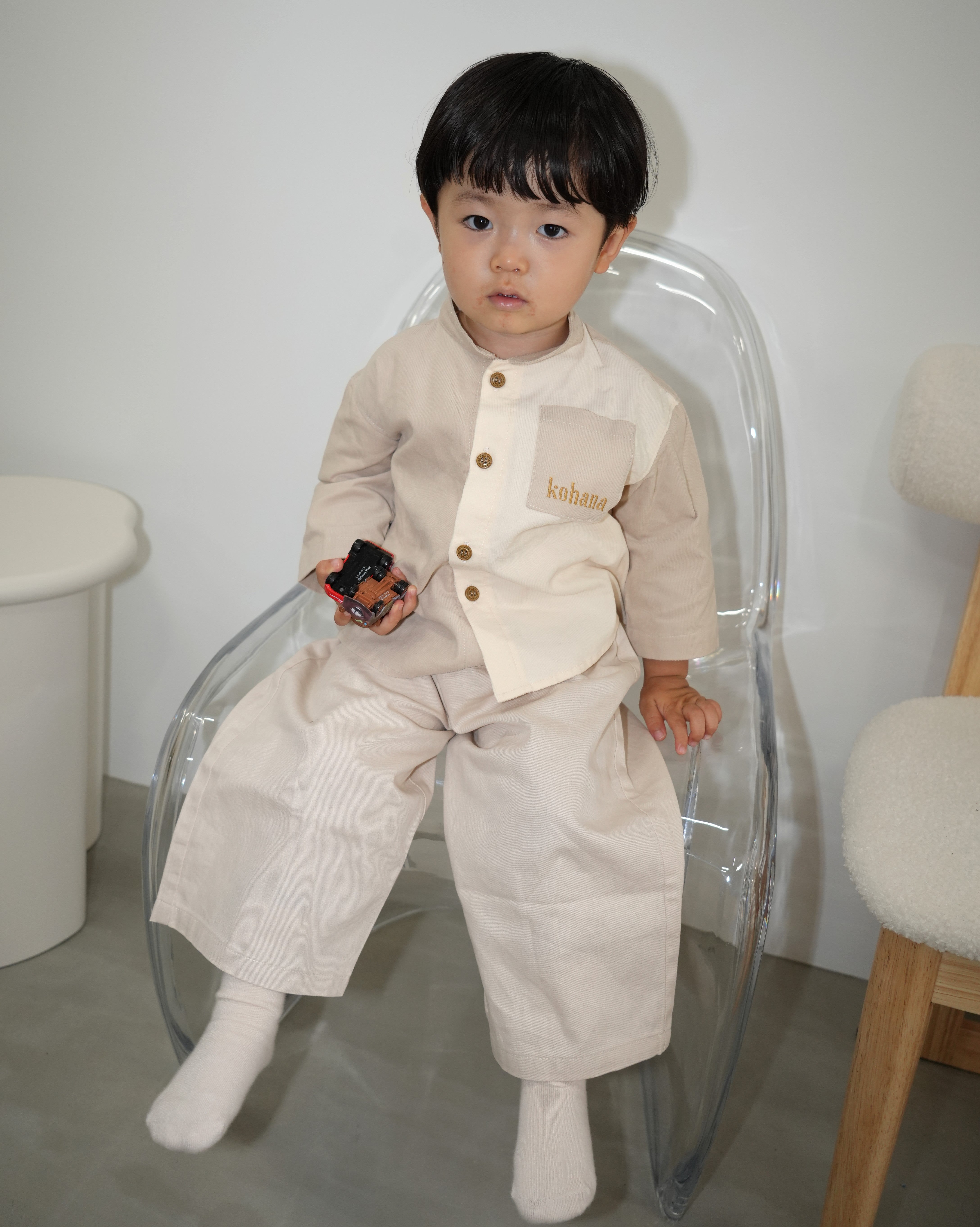 Antique Embroidered Two-Tone Corduroy Shirt【110409】 (beige)