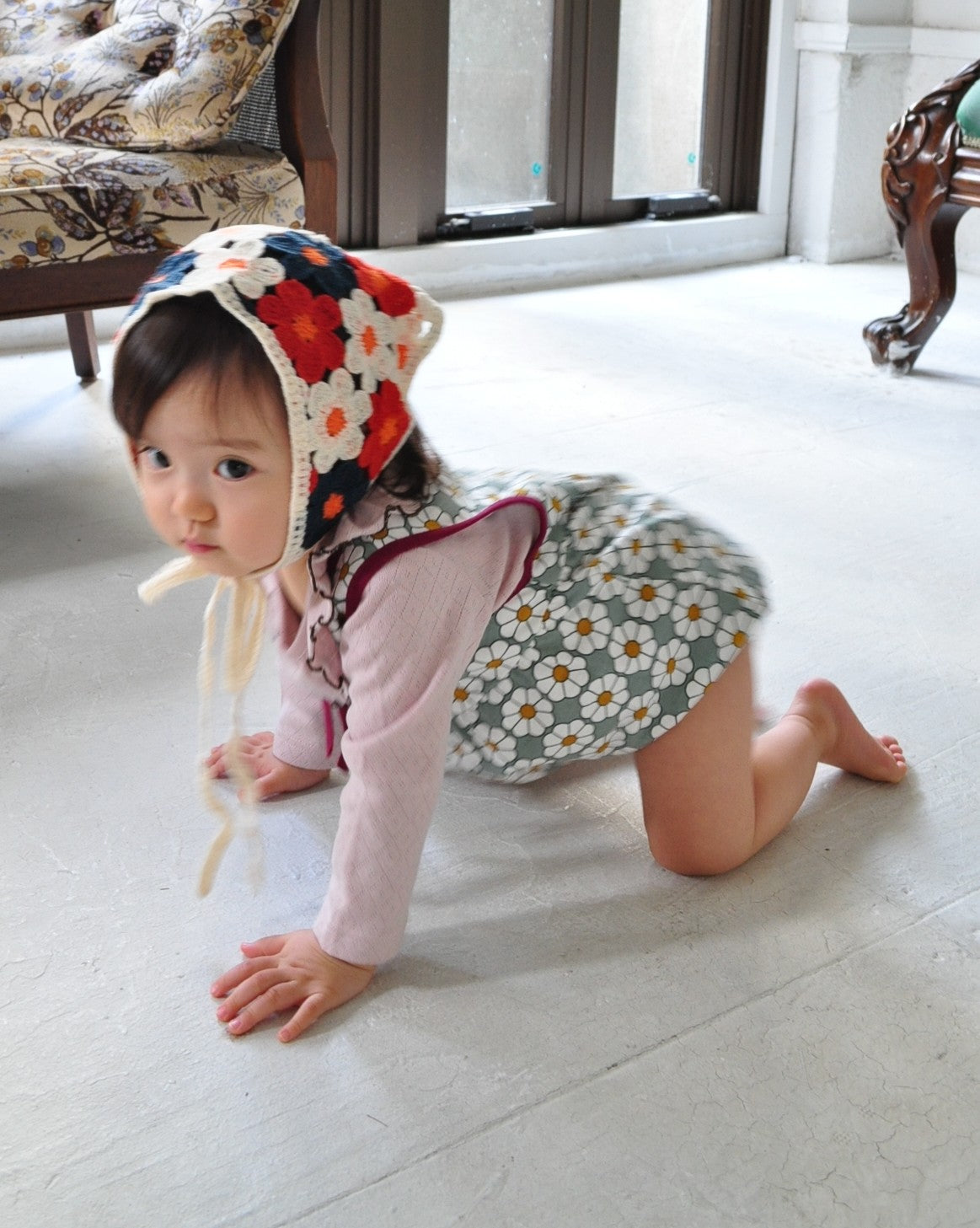 Retro Daisy Pattern Bloomer Salopette【110118】(GREEN)
