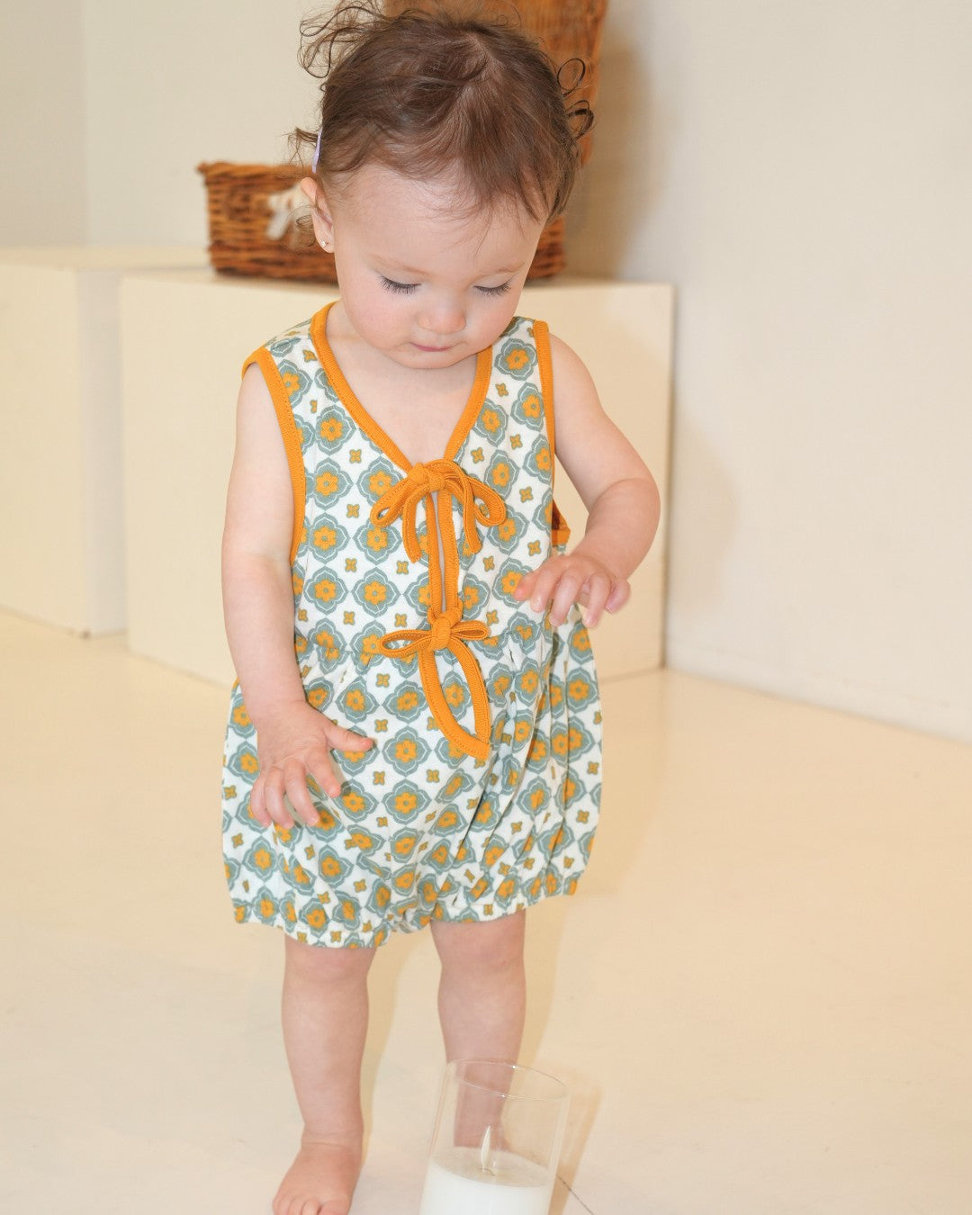 Vintage Tile Pattern Bloomer Salopette【110220】 (Mustard)