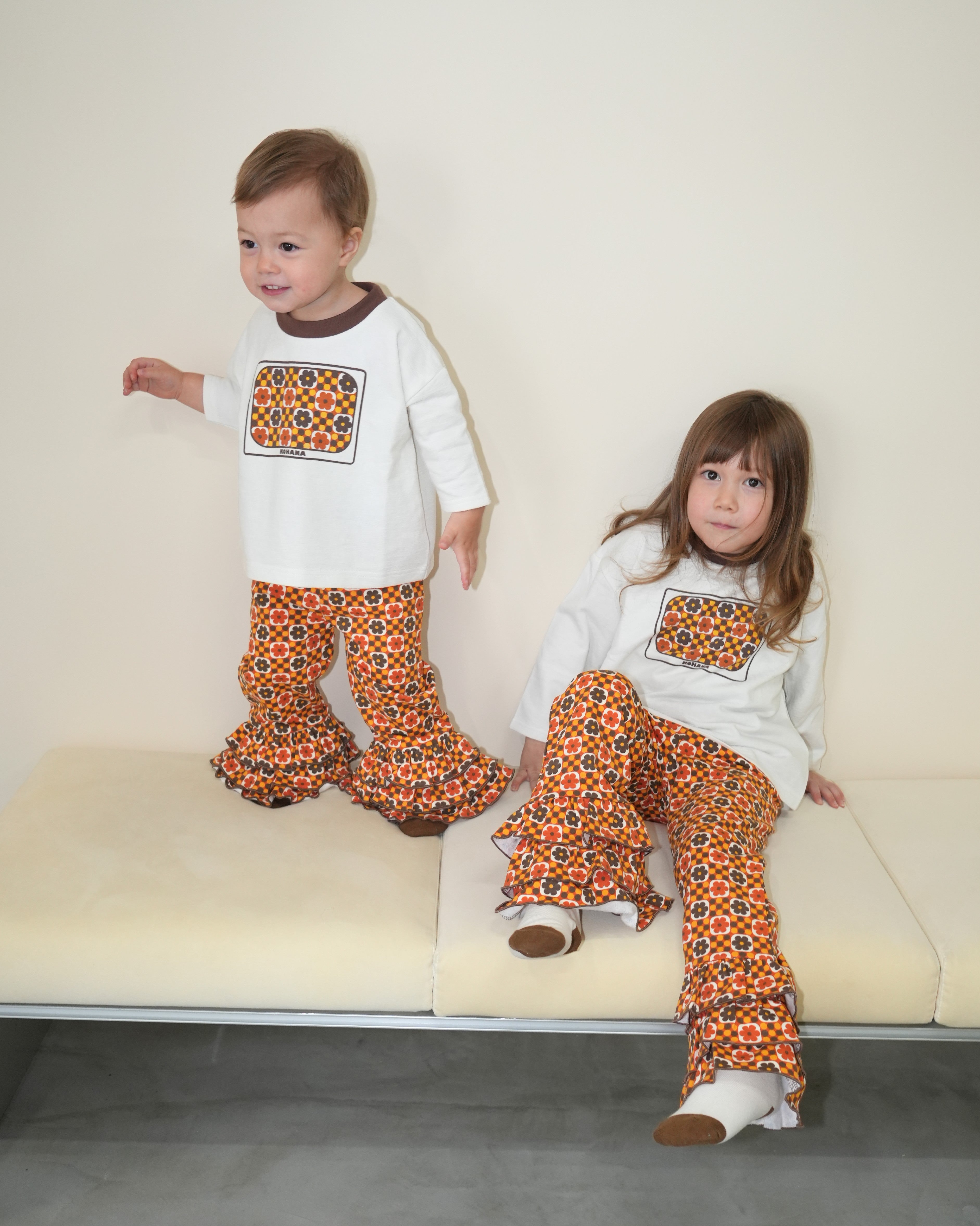 Retro Dot Flower Frill Flare Pants【110300】