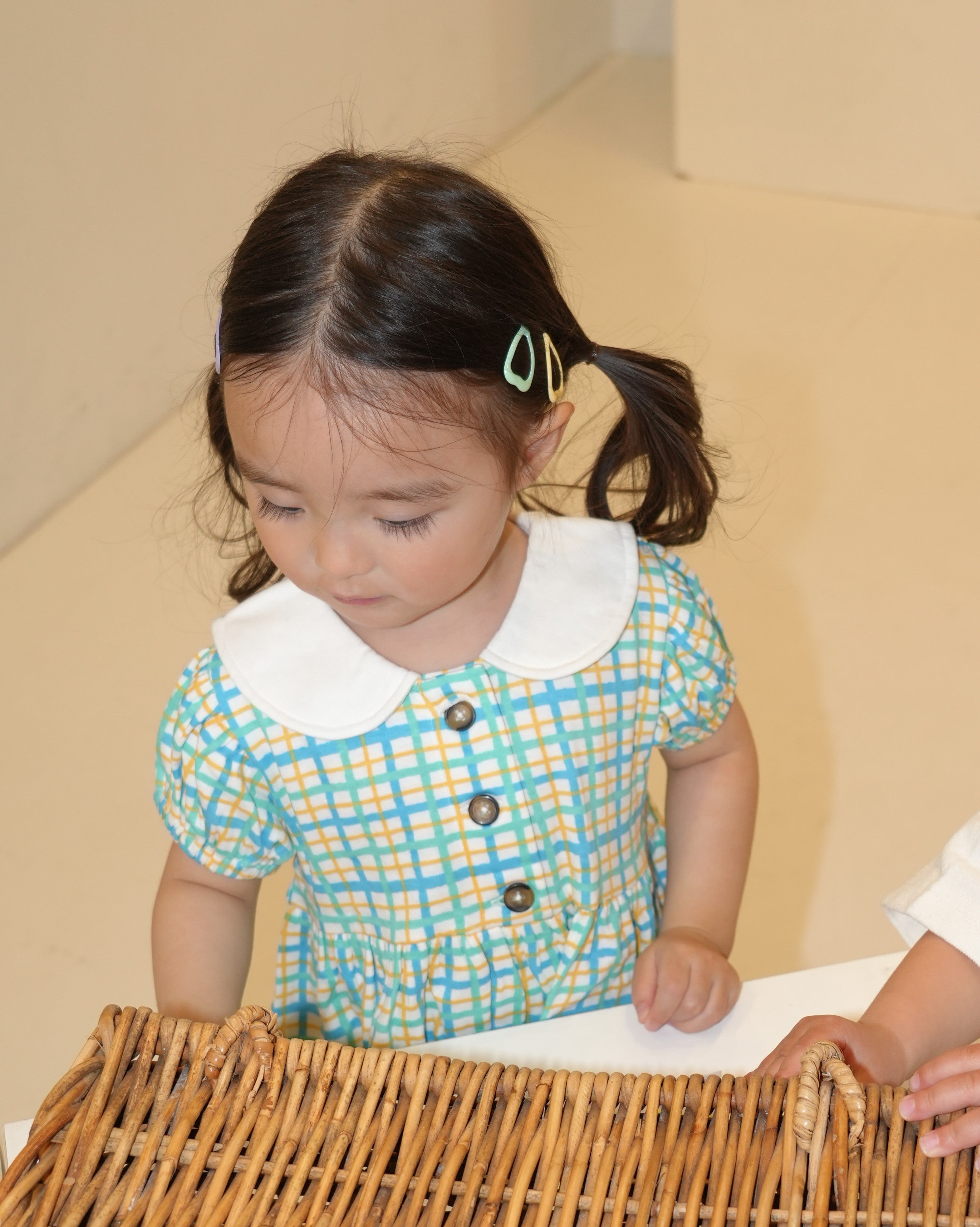 Hand Drawn Check Peter Pan Collar Dress【110230】 (Blue)