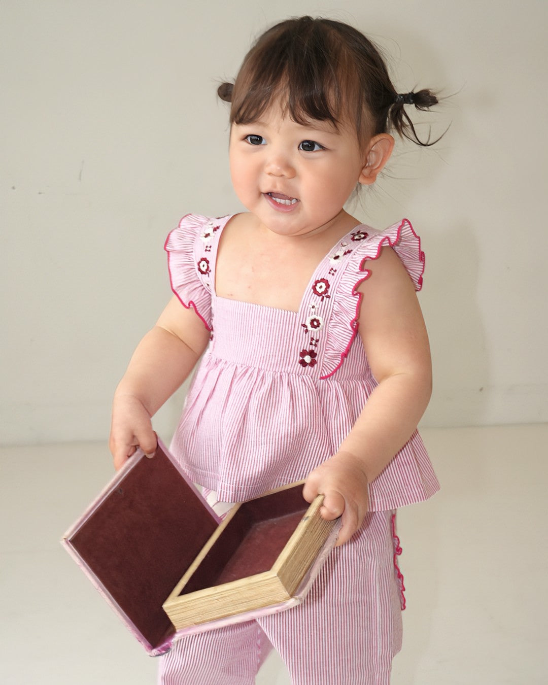 Floral Embroidered Striped Camisole【110276】 (Red)