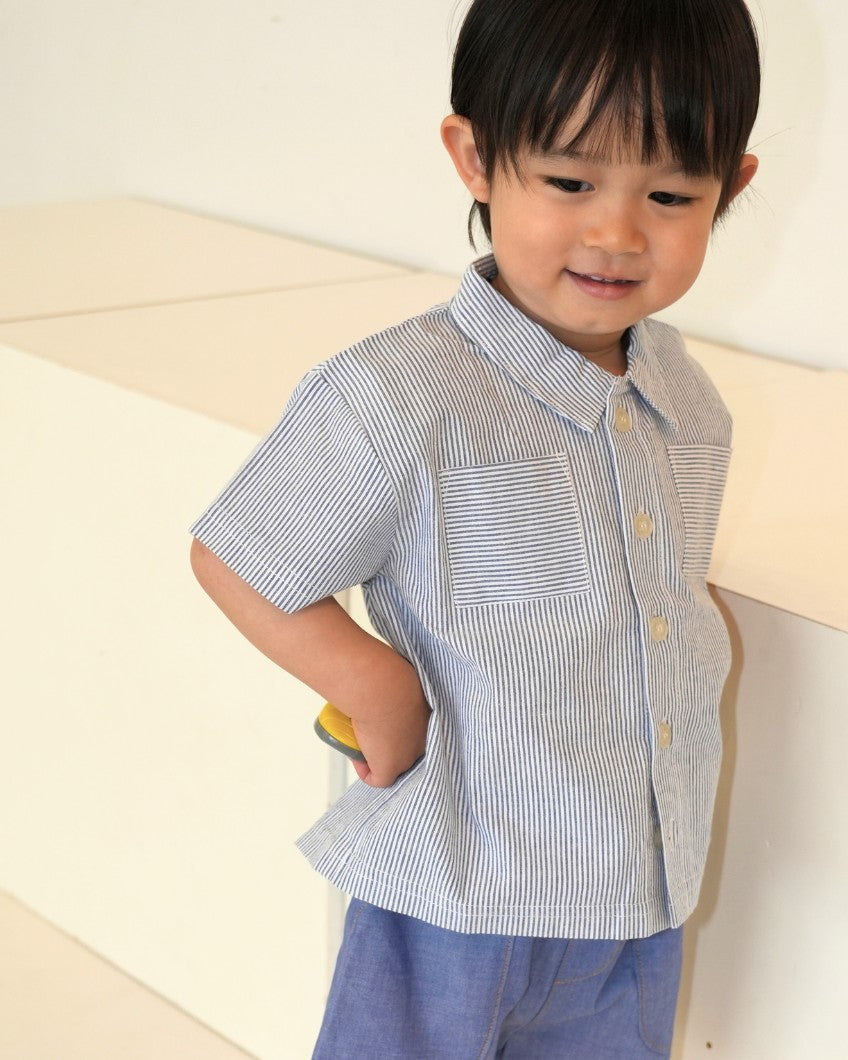 Striped Double Pocket Shirt【110278】 (Blue)