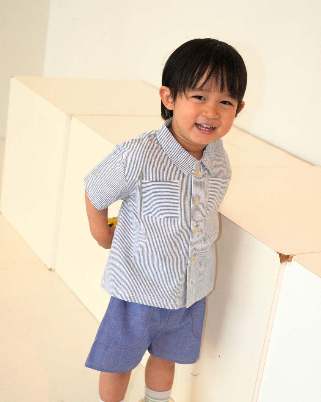 Striped Double Pocket Shirt【110278】 (Blue)