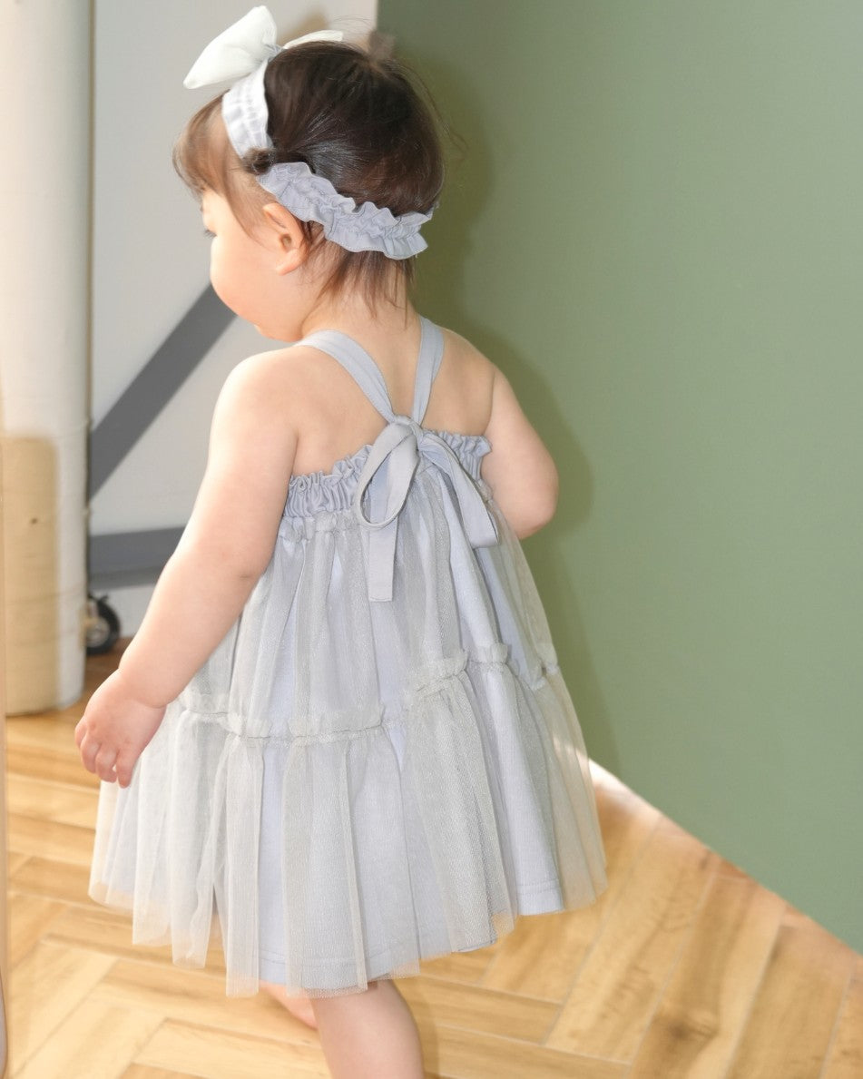 One Tone Sheer Tulle Dress【110280】 (Blue)