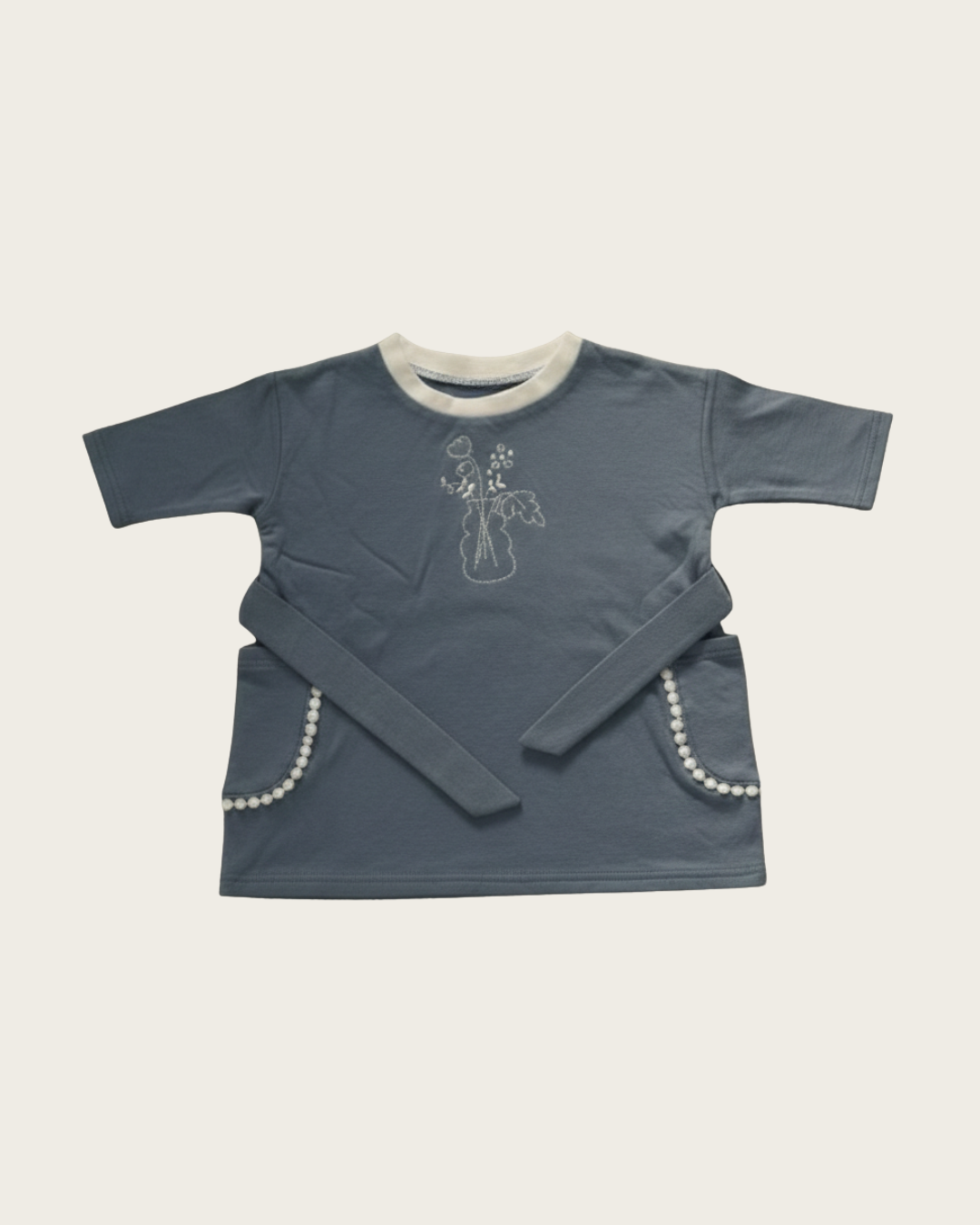 Botanical Embroidered T-Shirt One piece【110125】(blue)