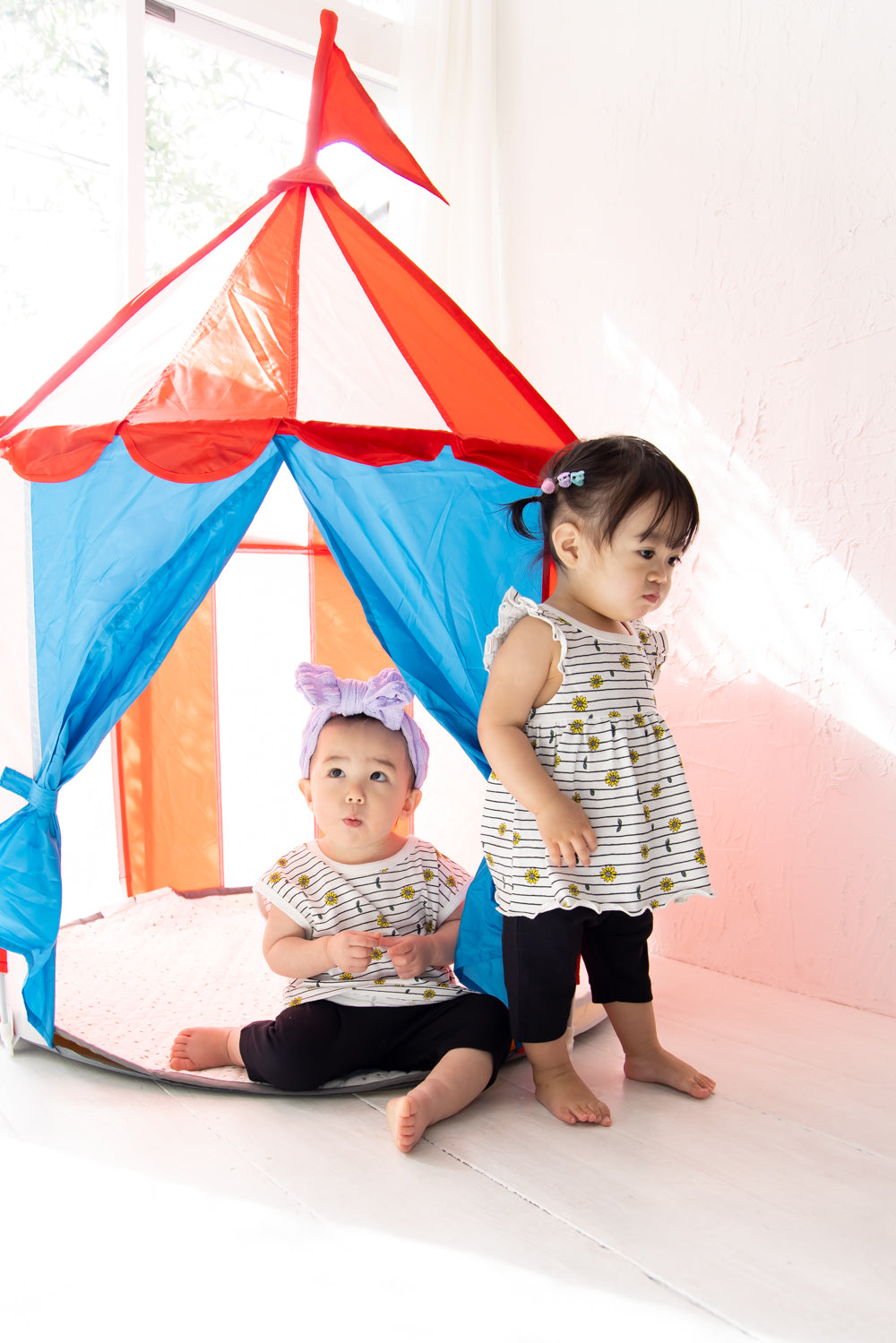 ひまわりボーダーツーピース(ノースリーブトップス)【110073】