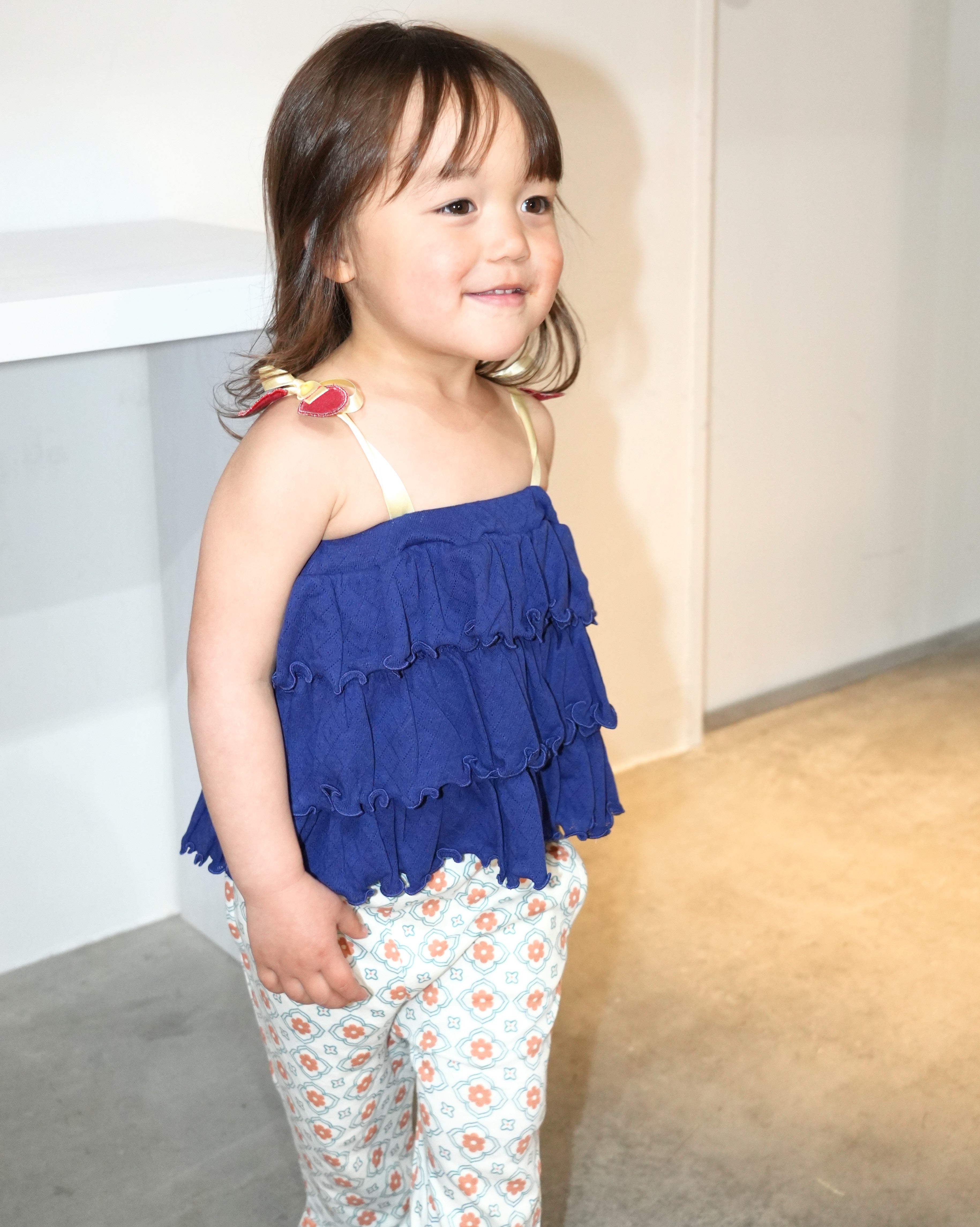 Cherry Motif Eyelet Rib 2Way Top【110242】 (Navy)