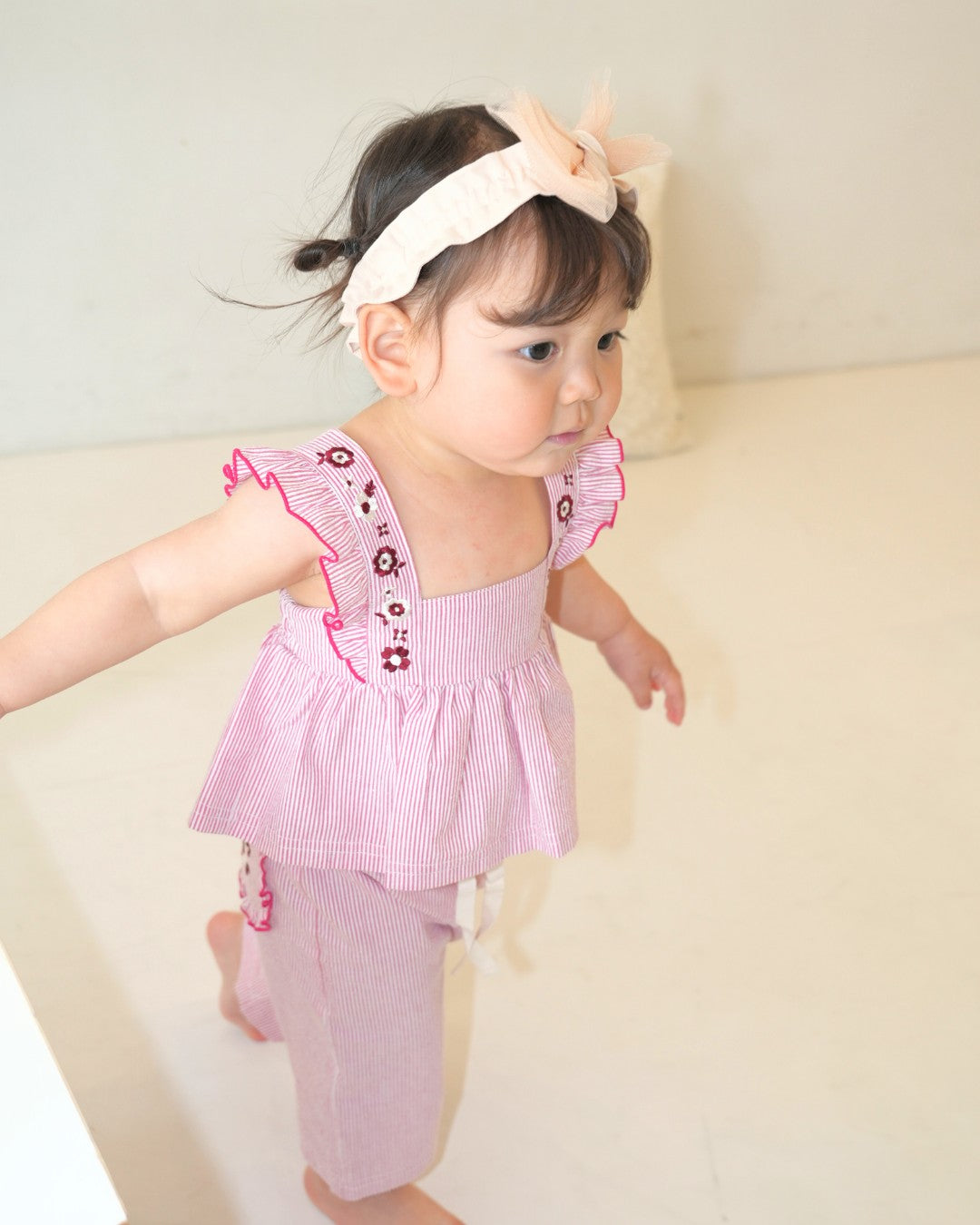 Floral Embroidered Striped Camisole【110276】 (Red)