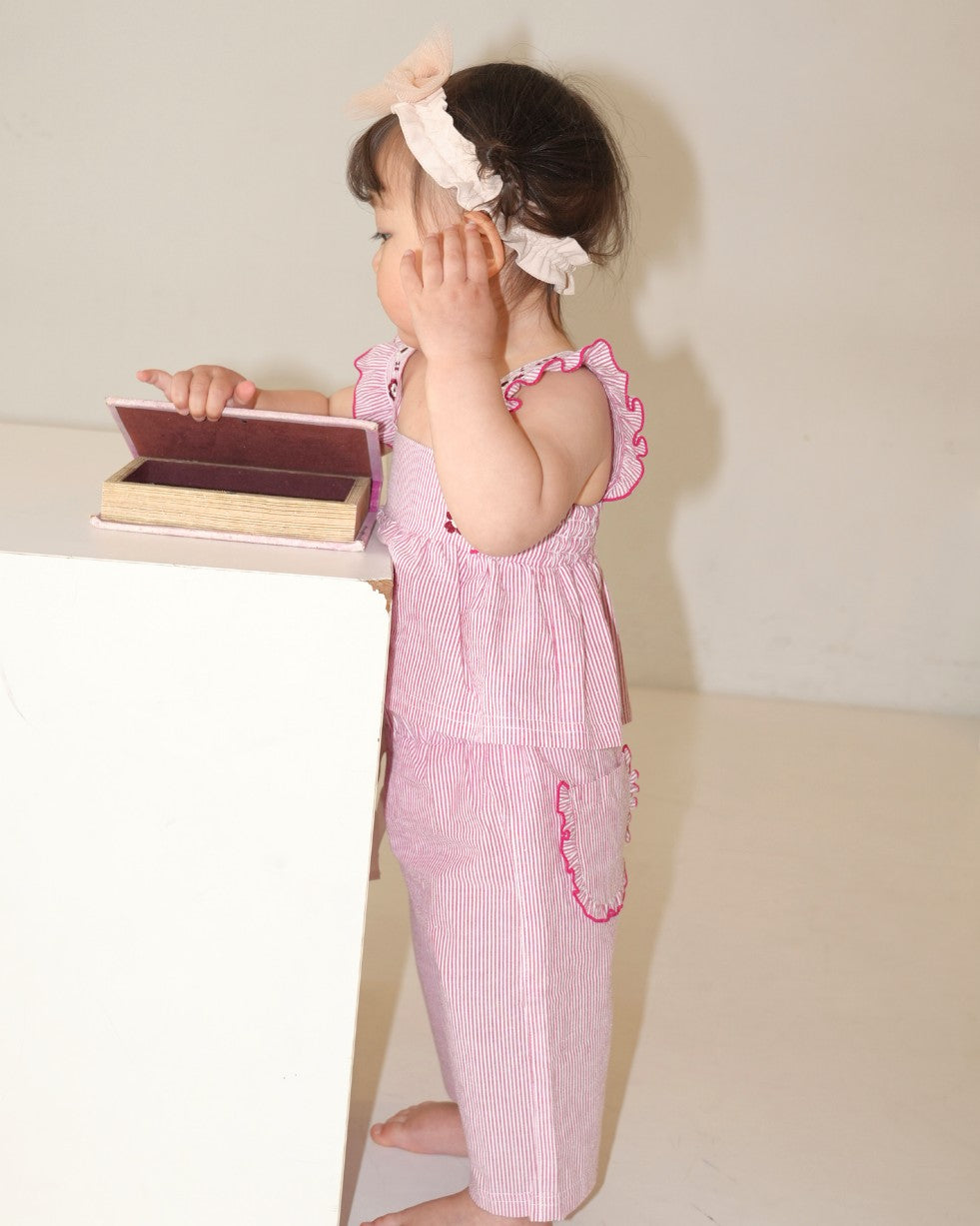 Floral Embroidered Striped Camisole【110276】 (Red)
