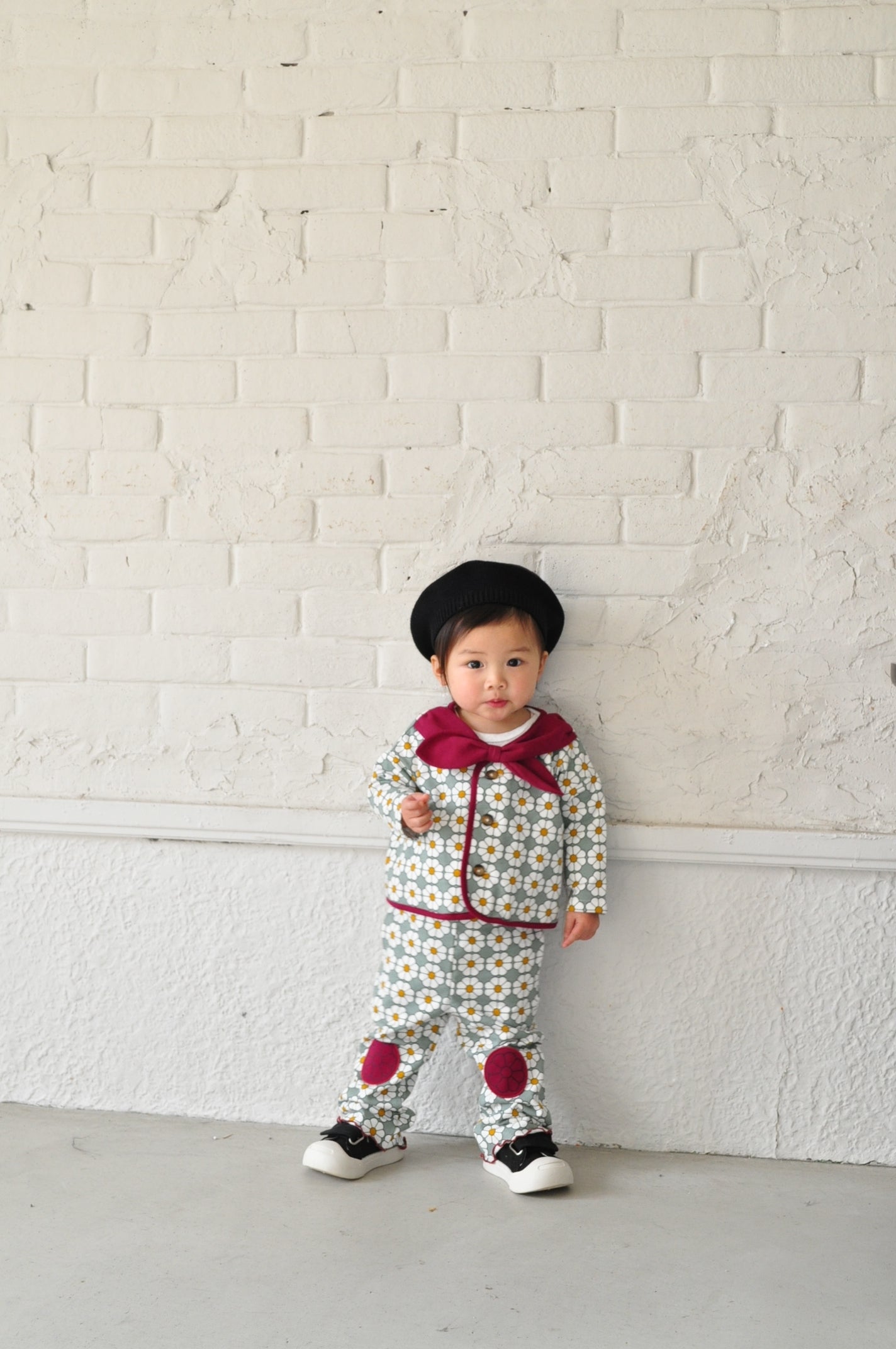 Retro Daisy Cardigan with Scarf【110119】(GREEN)