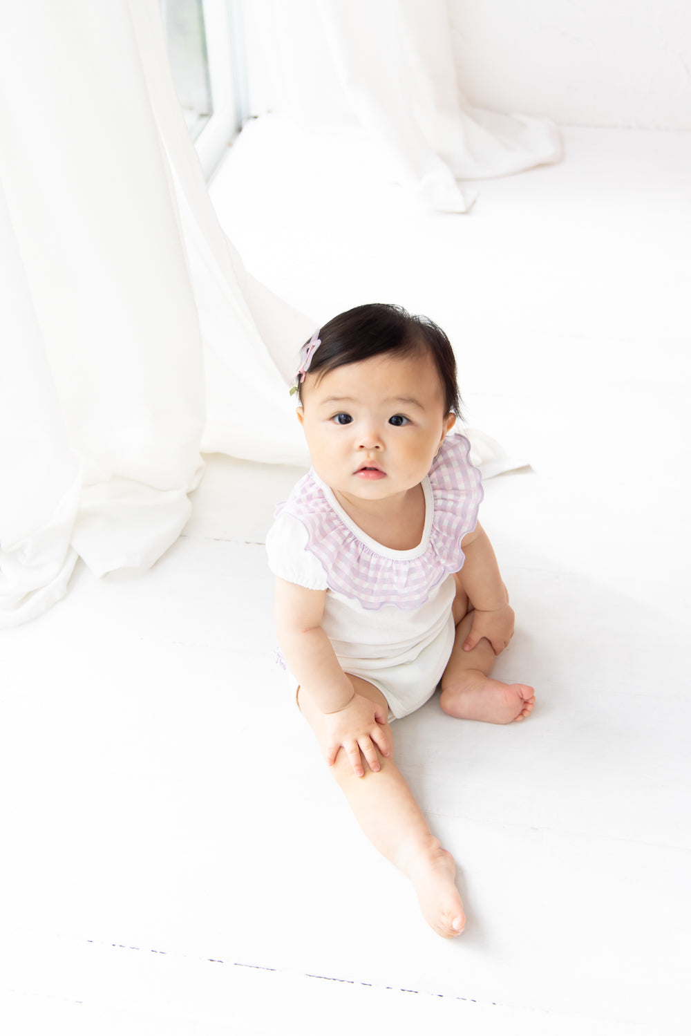 チェックフリルロンパース【110064】