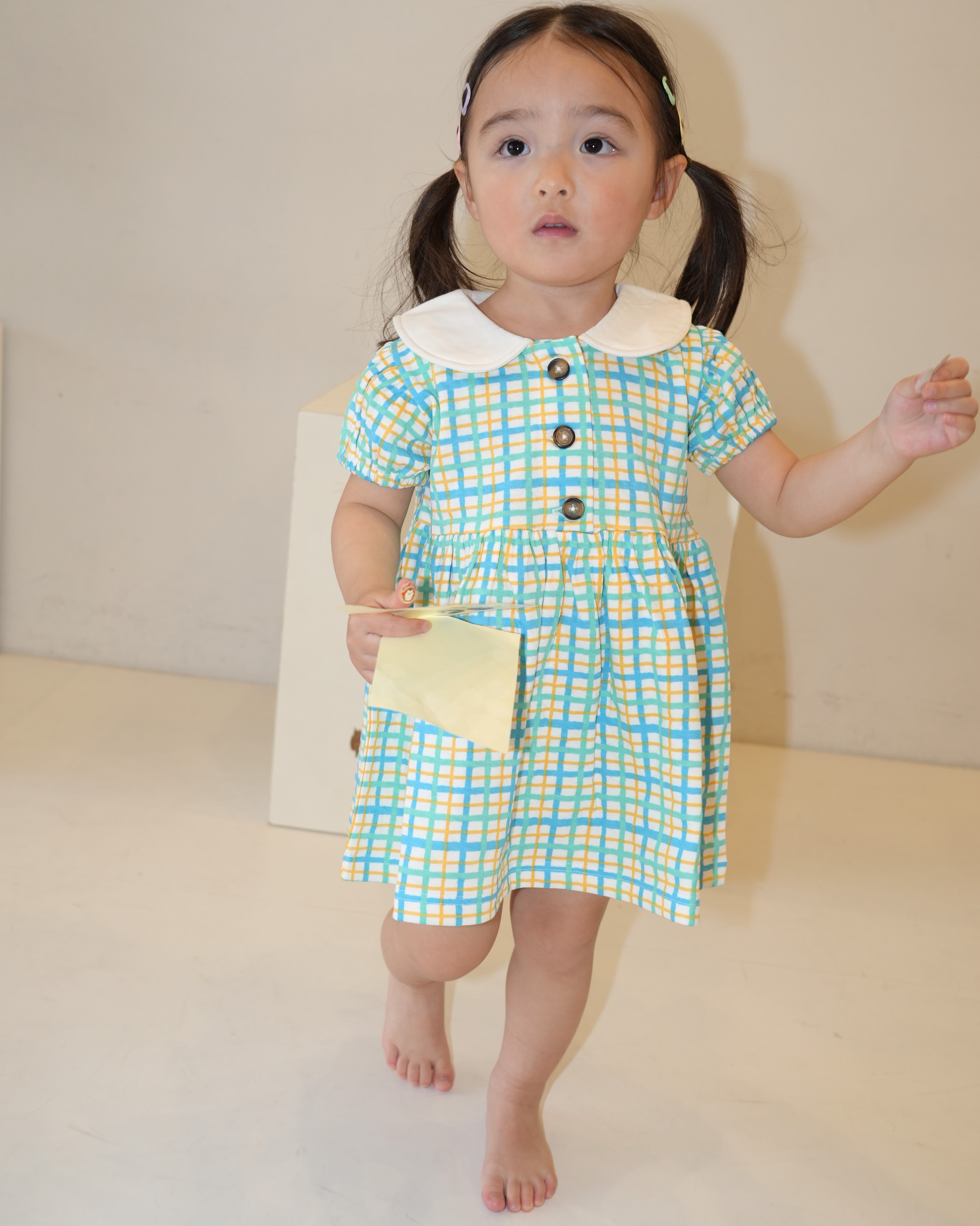 Hand Drawn Check Peter Pan Collar Dress【110230】 (Blue)