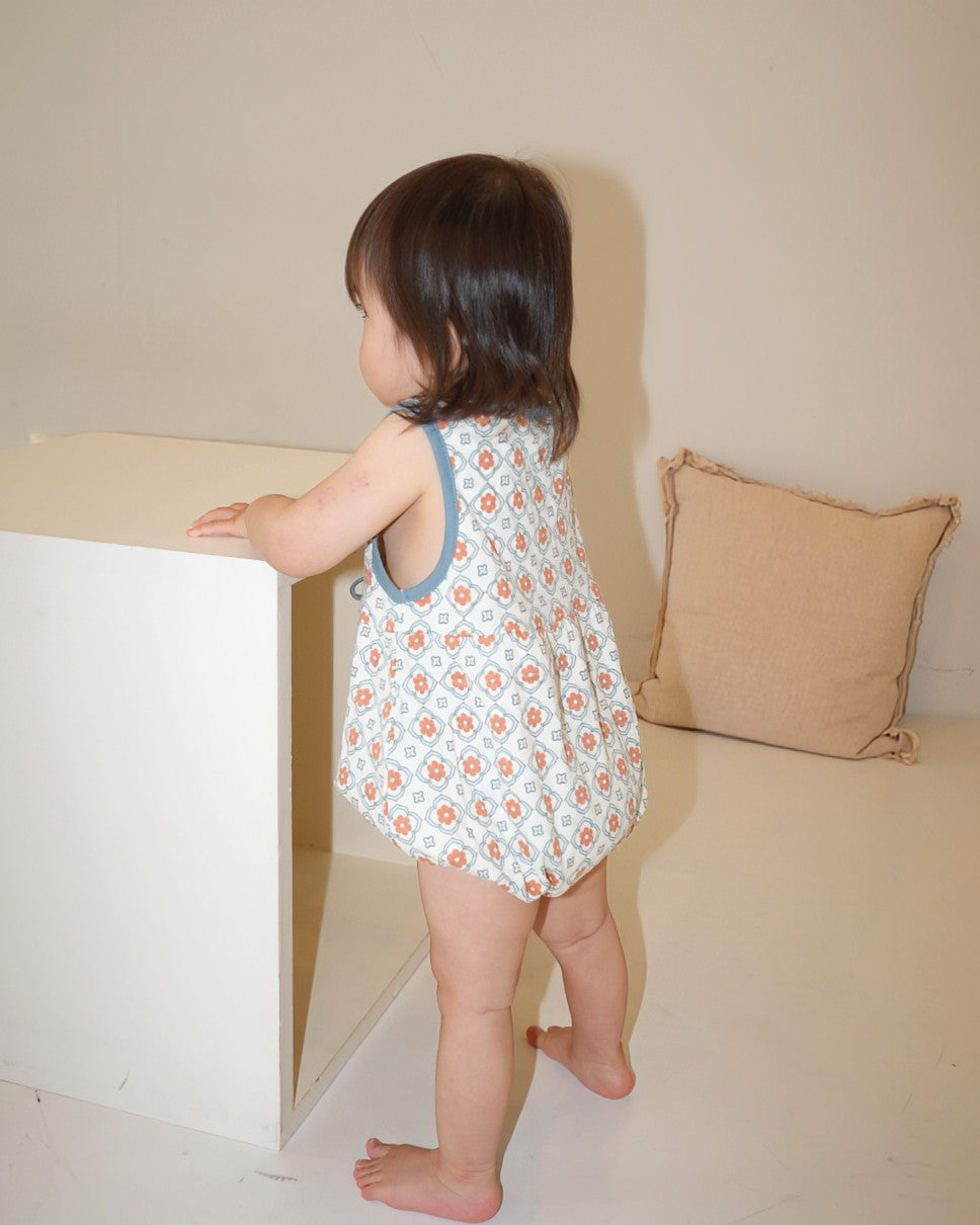 Vintage Tile Pattern Bloomer Salopette【110220】 (Blue)