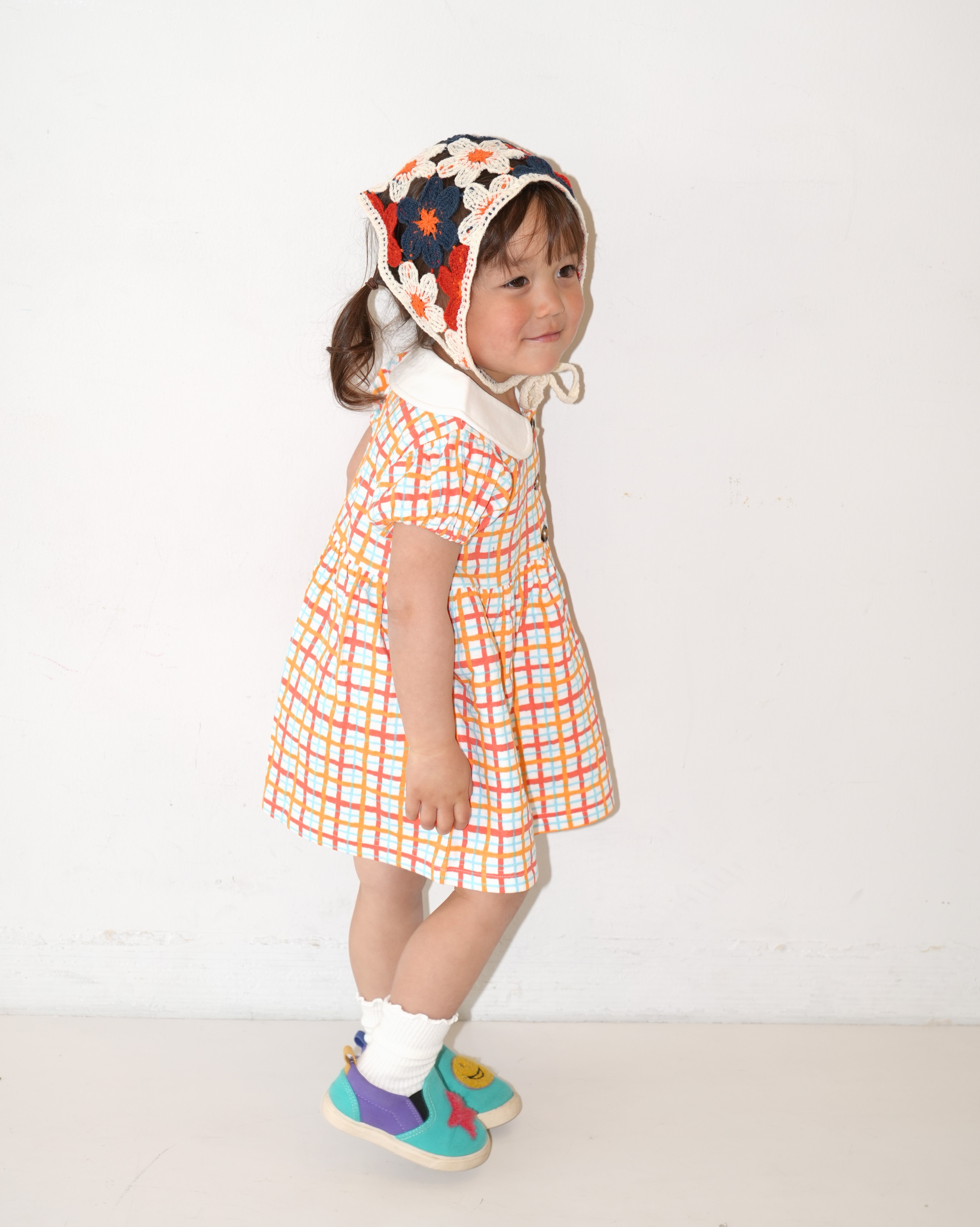 Hand Drawn Check Peter Pan Collar Dress【110230】 (Orange)