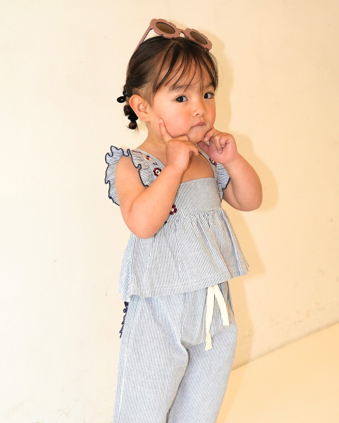 Floral Embroidered Striped Camisole【110276】 (Blue)