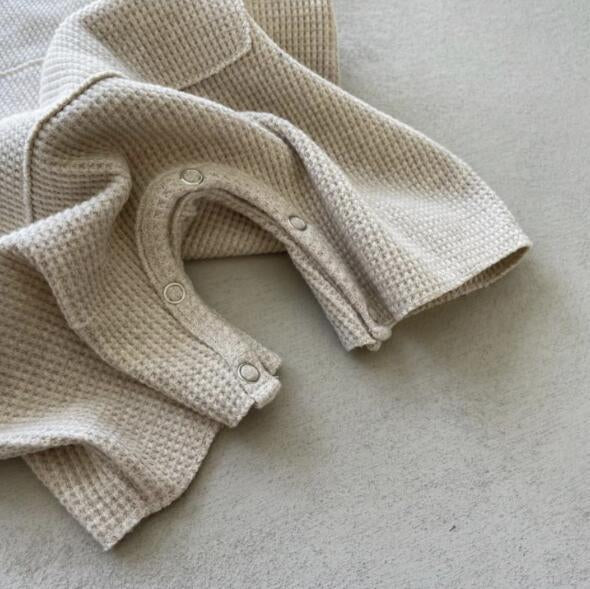 (予約商品)ワッフルカラーポケットロンパース【N2644】