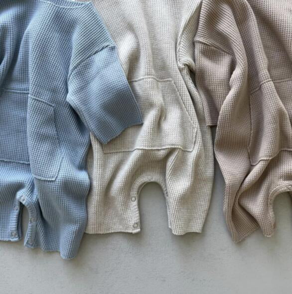 (予約商品)ワッフルカラーポケットロンパース【N2644】