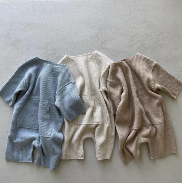 (予約商品)ワッフルカラーポケットロンパース【N2644】