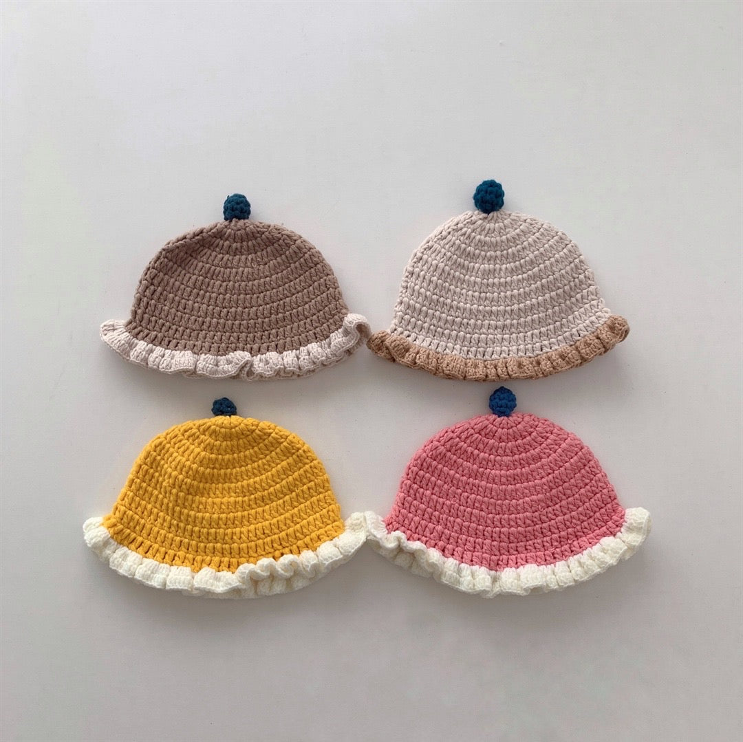 どんぐりカラーフリルニット帽【A177】