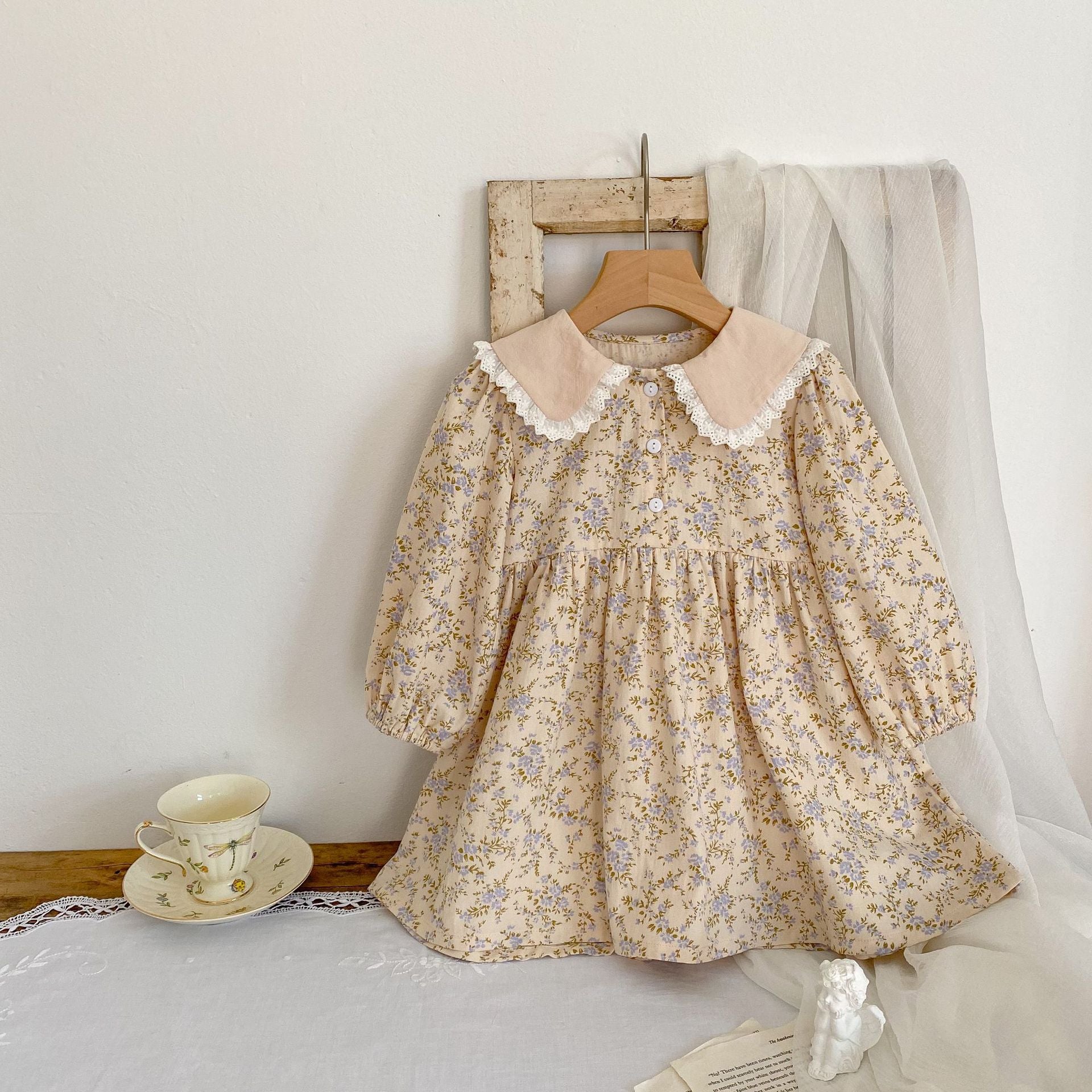 (予約商品)レース襟花柄ロンパース/ワンピース【N3023】