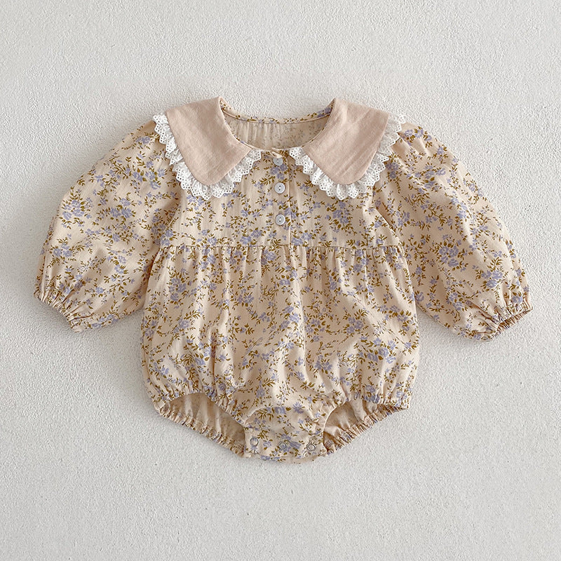 (予約商品)レース襟花柄ロンパース/ワンピース【N3023】