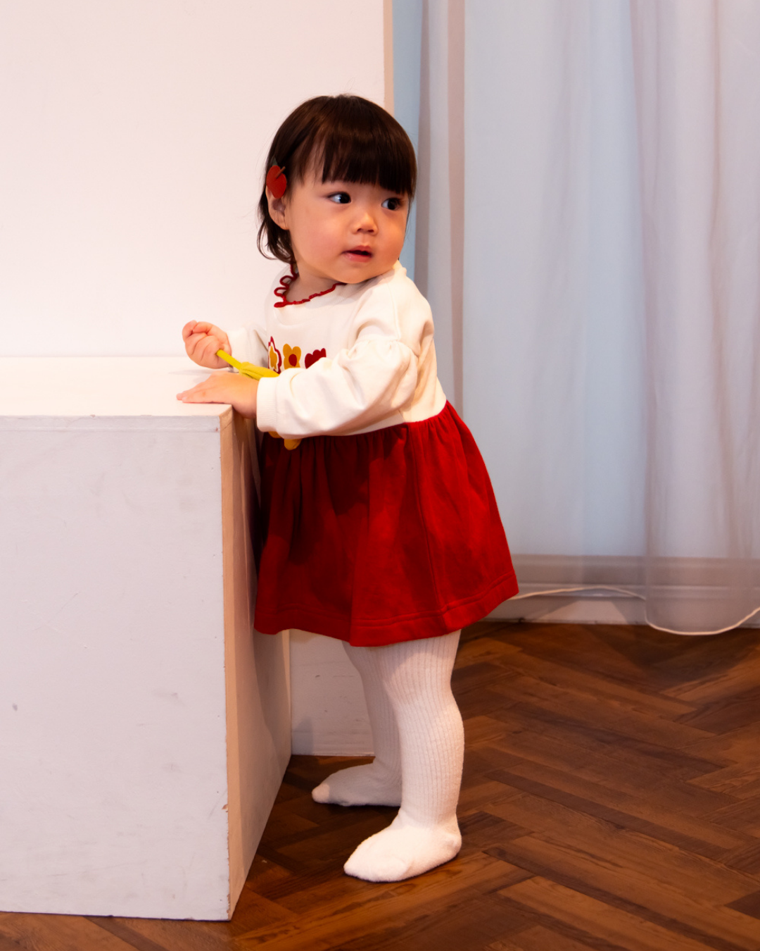 (予約商品)お花のスカート付きロンパース【110079】(Red)
