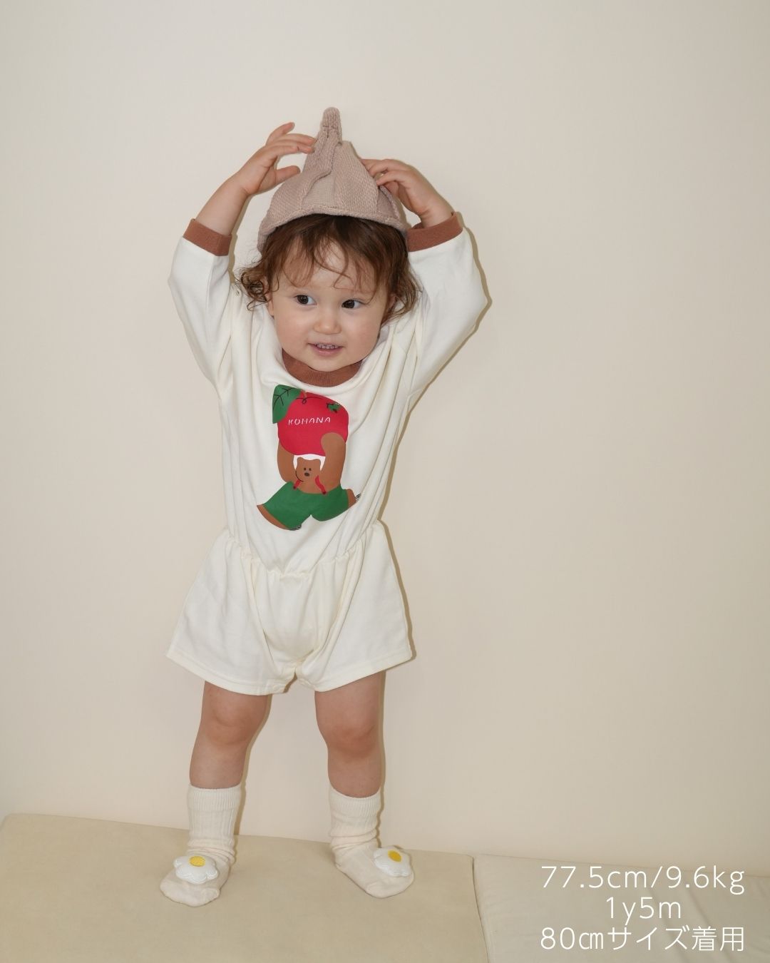 Bear Apple Illustration Smooth Rompers【110374】 (white)
