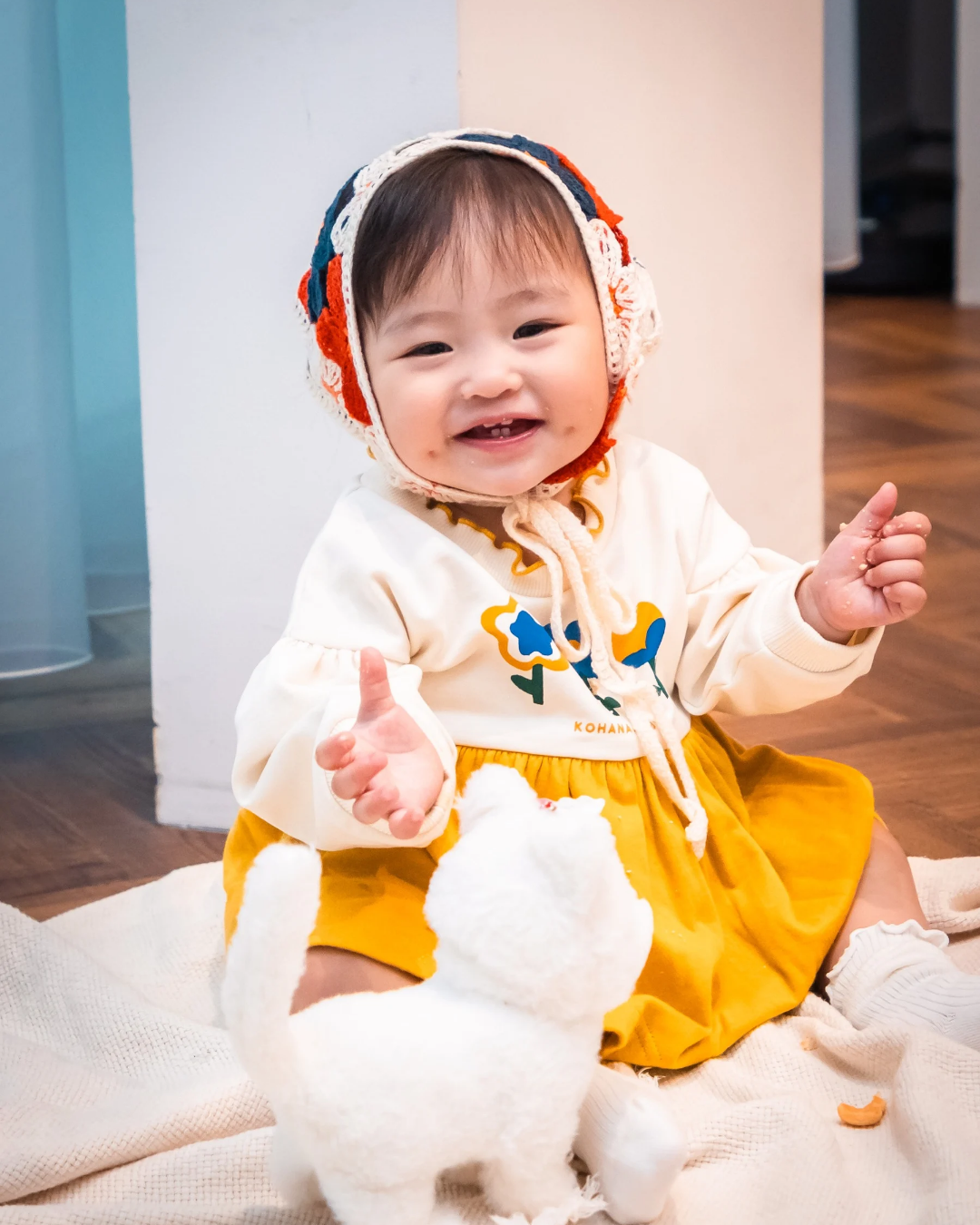 (予約商品)お花のスカート付きロンパース【110079】(Mustard)