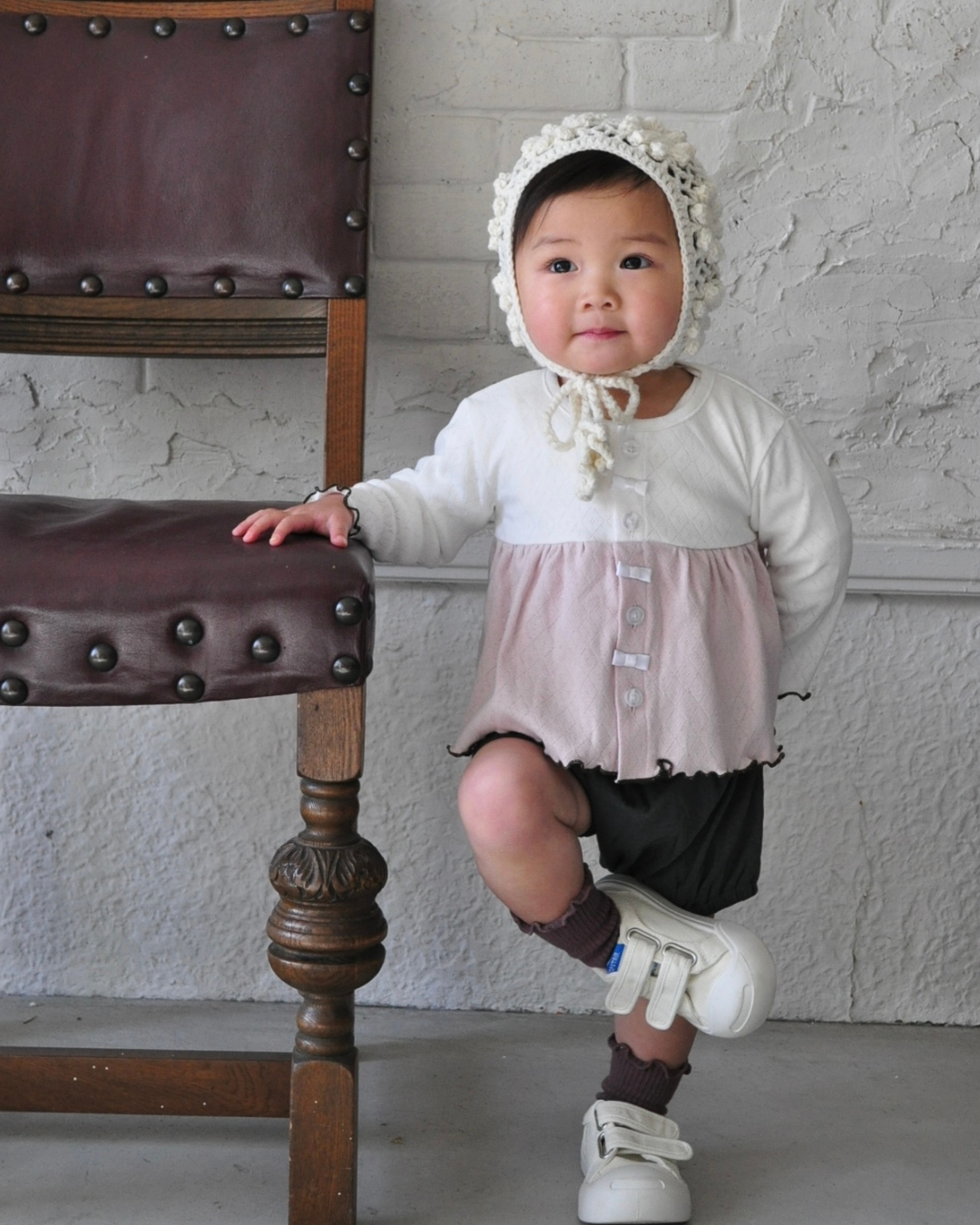 Eyelet Bicolor Cardigan【110130】 (pink)