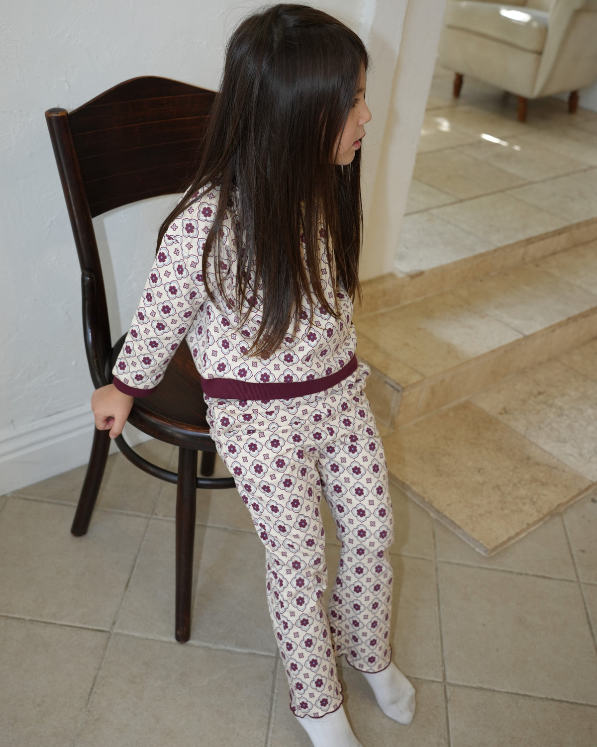 Vintage Tile Pattern Long Pants【110502】 (red)