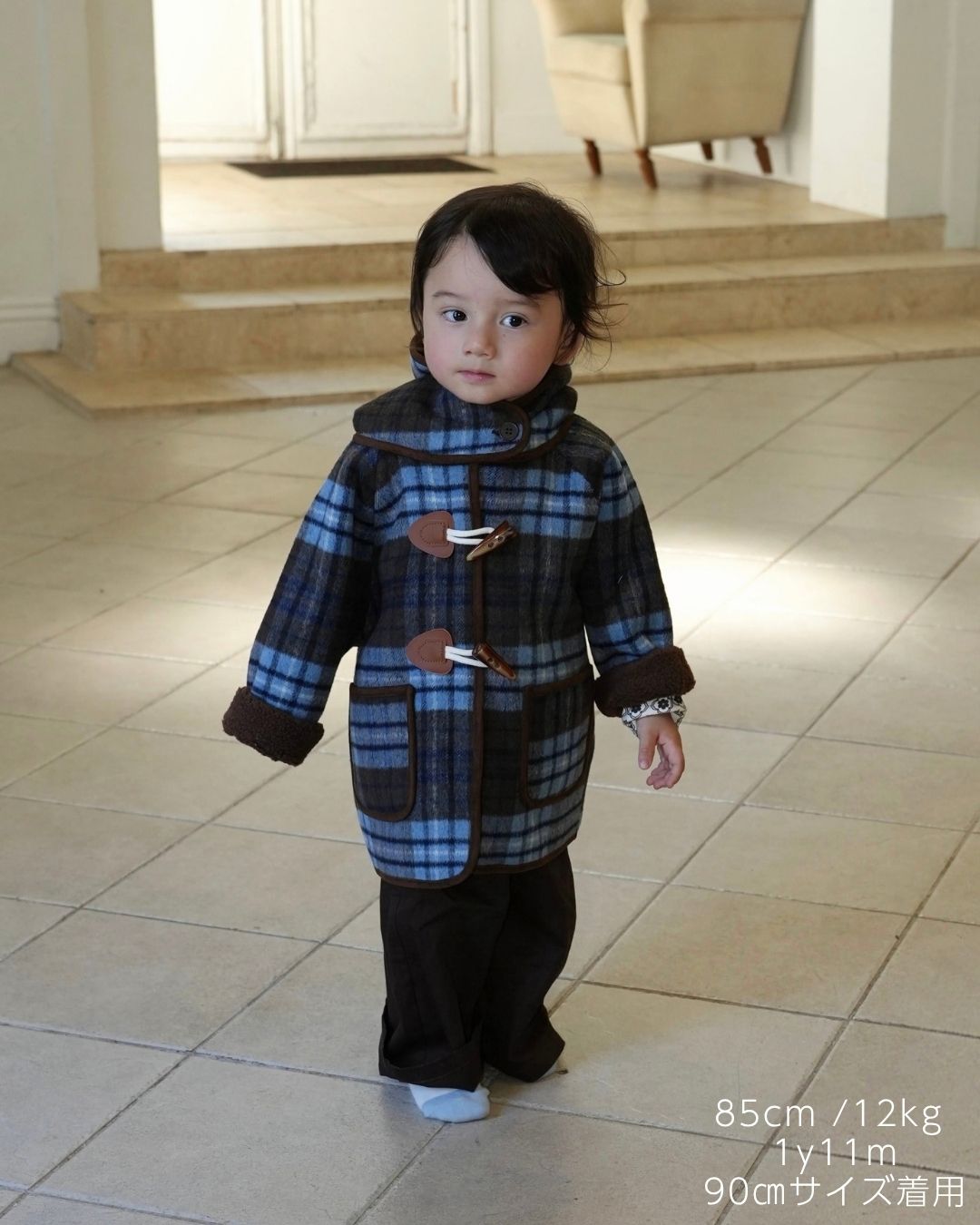 Blue checked duffle coat【110601】 (blue)
