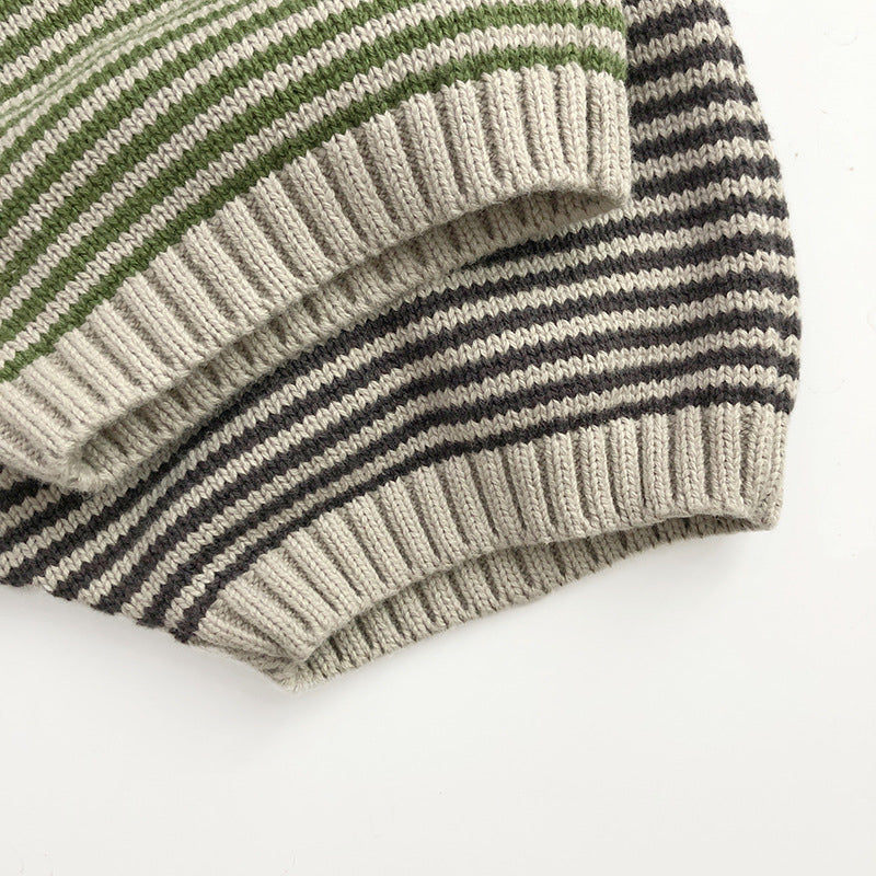 Turtleneck striped knit tops/pants [K178] 