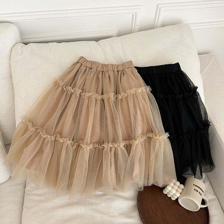 Volume tulle long skirt [K187] 