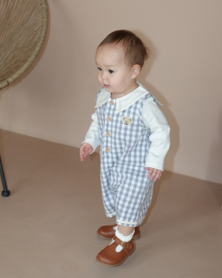 Gingham Sailor Collar Salopette【110207】 (gray)