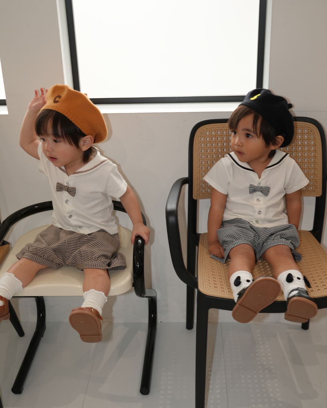 Check Pattern Bow Tie Sailor Set up【110213】 (beige)