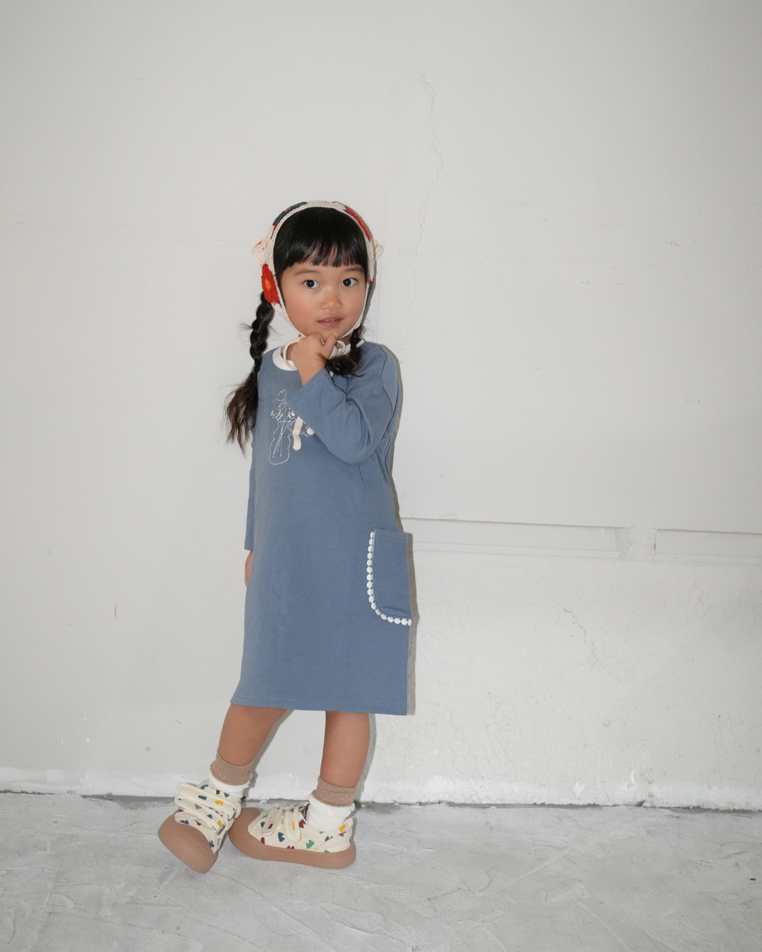 Botanical Embroidered T-Shirt One piece【110125】(blue)