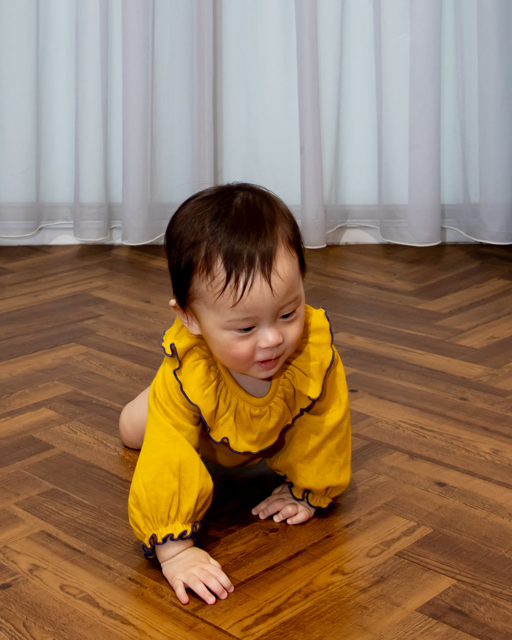 (Pre-order item) Ruffled Collar Romper [110082] (Mustard) 