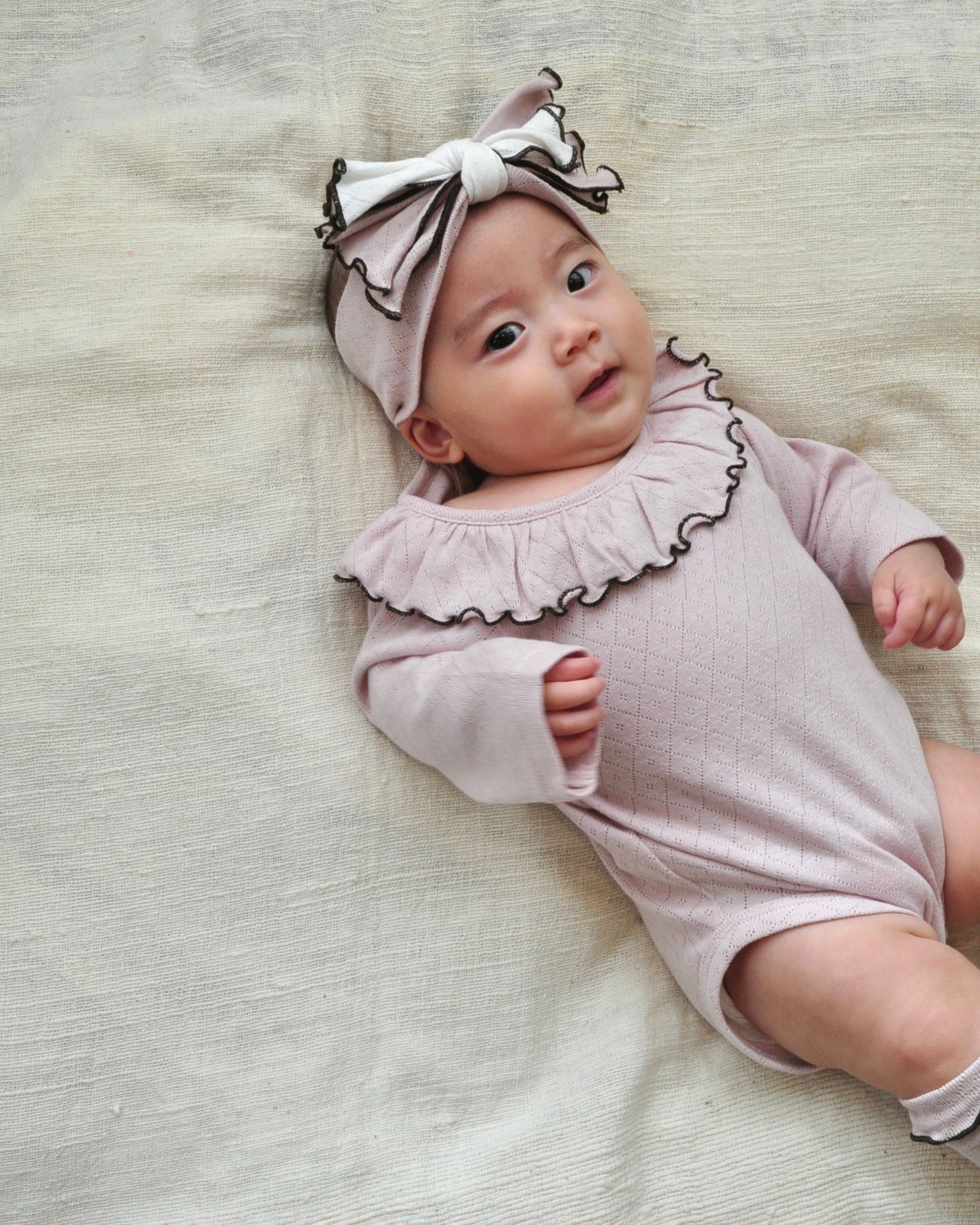 Frill Colour Eyelet Fraise Rompers【110053】（pink）