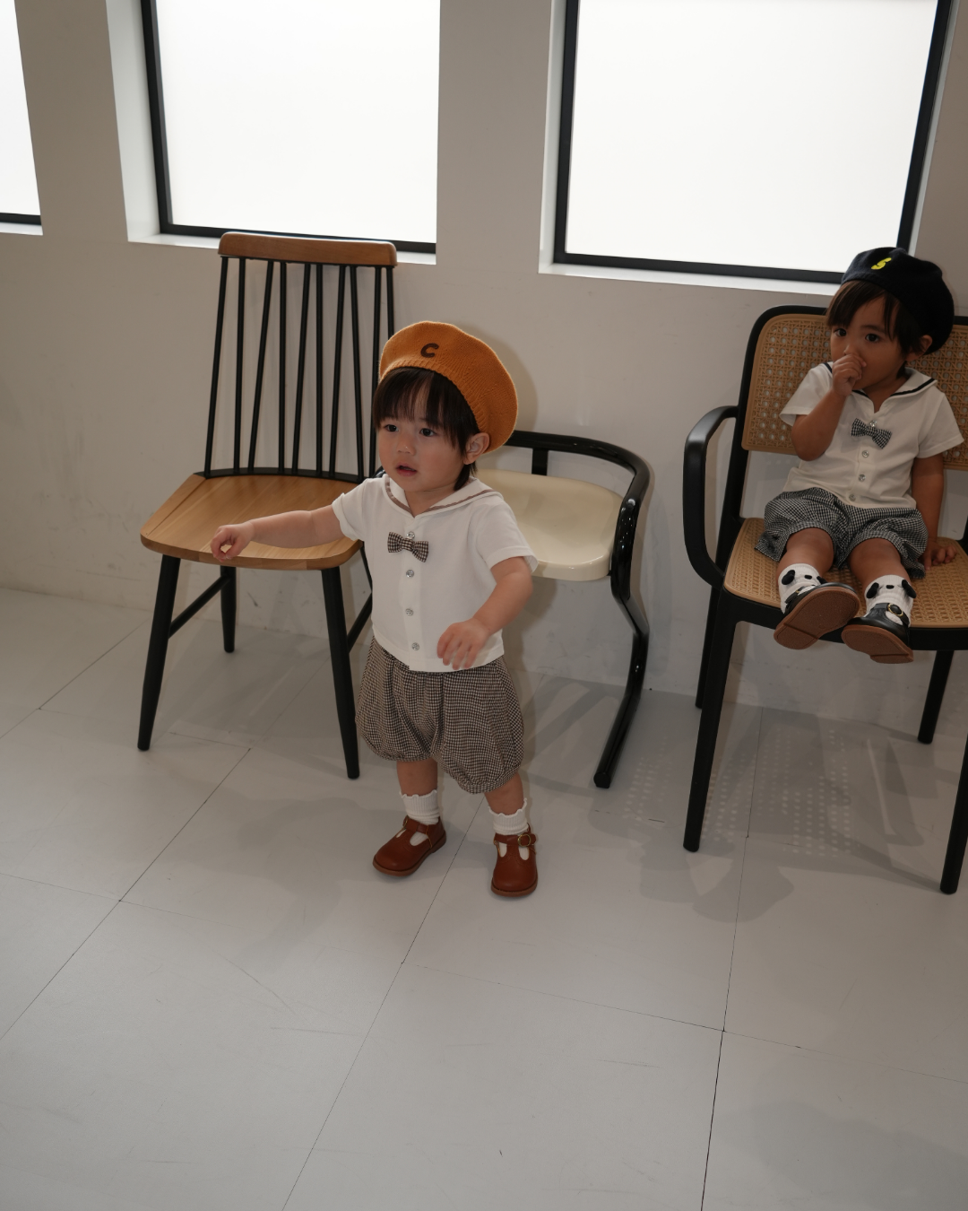 Check Pattern Bow Tie Sailor Set up【110213】 (beige)