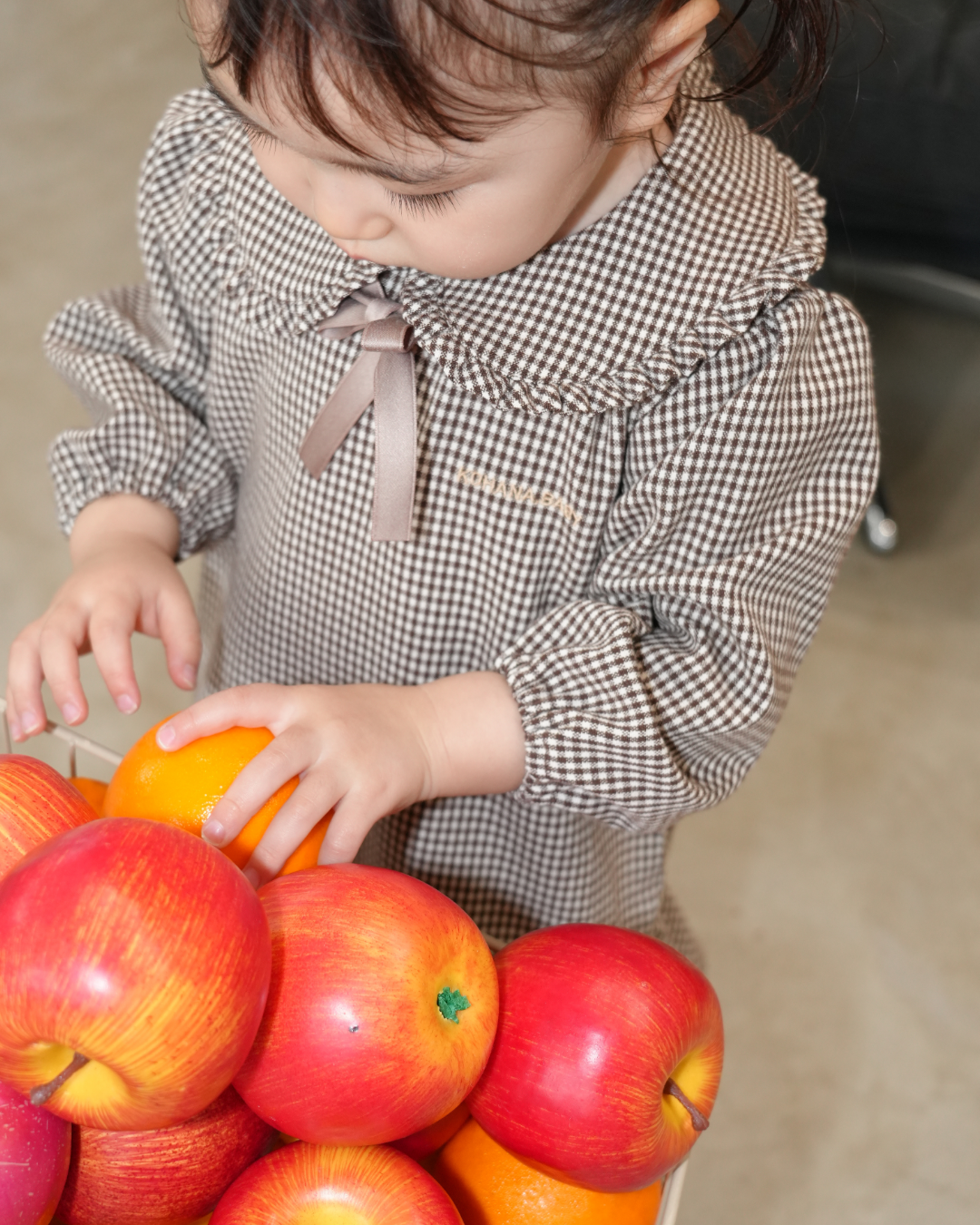 Check Pattern Frill Collar A-Line One piece【110218】 (beige)