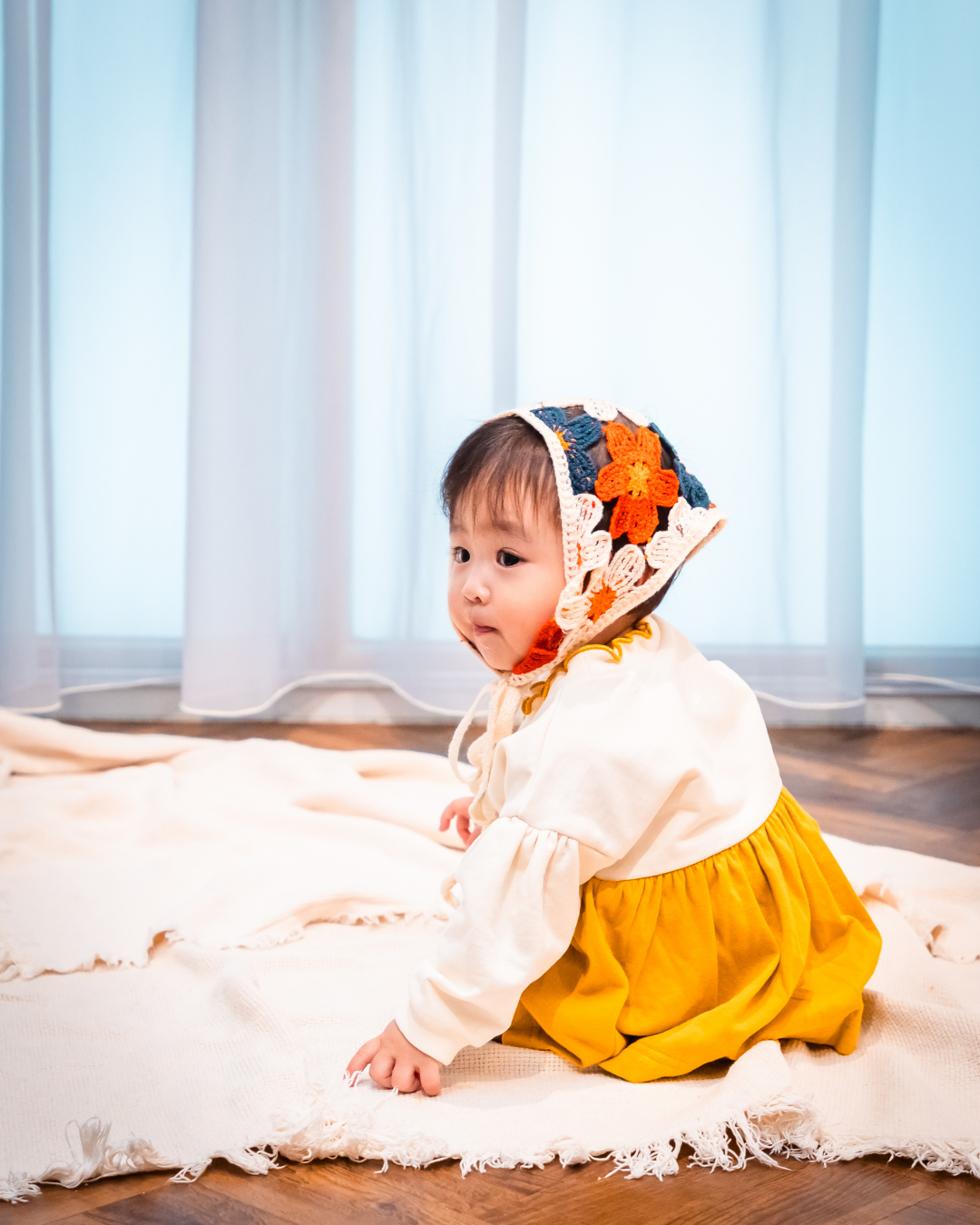 (Pre-order item) Floral Romper with Skirt [110079] (Mustard) 