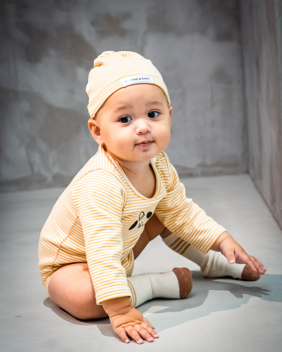 (予約商品)わんわんロンパース+ビーニーSET【110088】(Mustard)