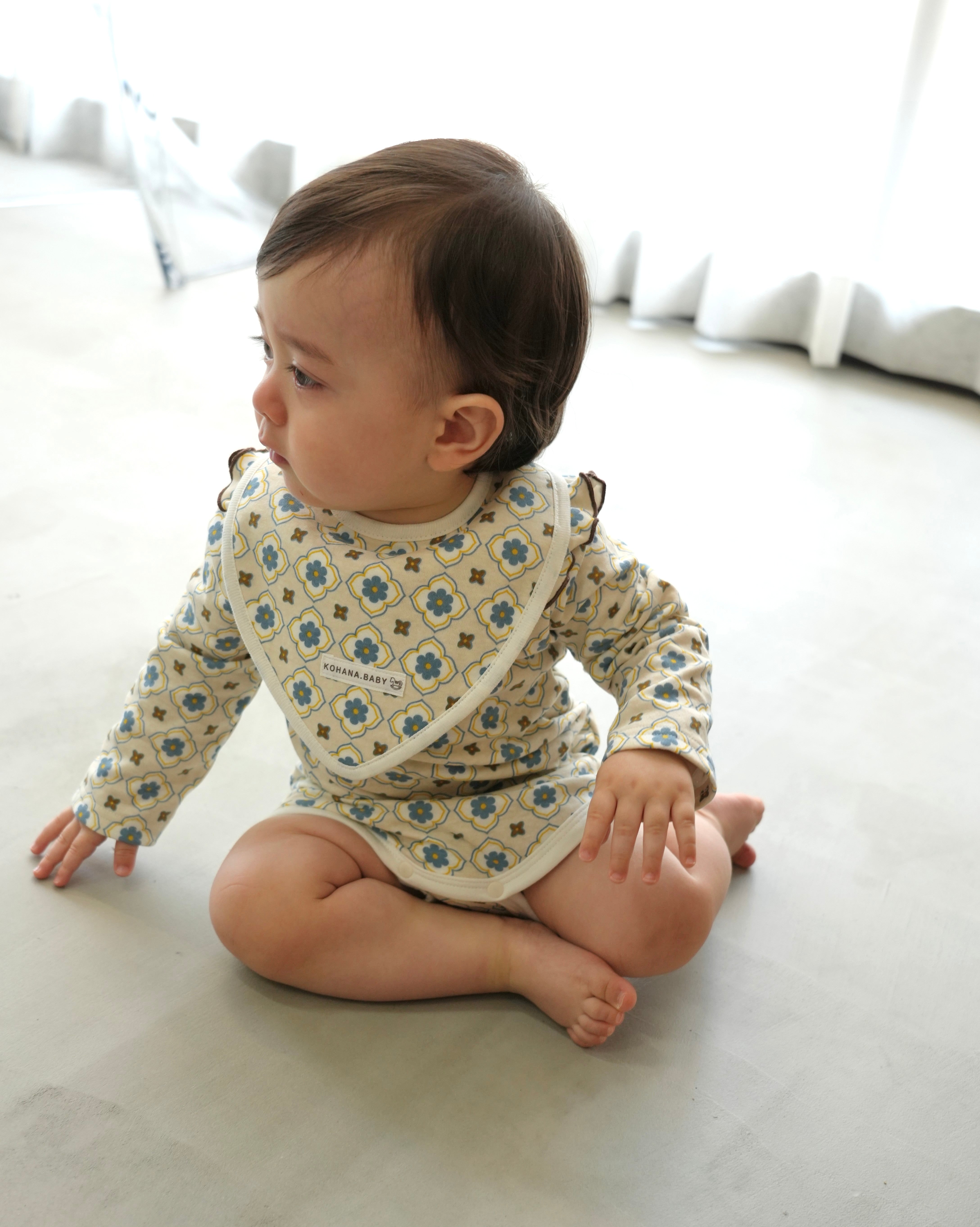 Vintage Tile Pattern Bib【110114】 (blue)　