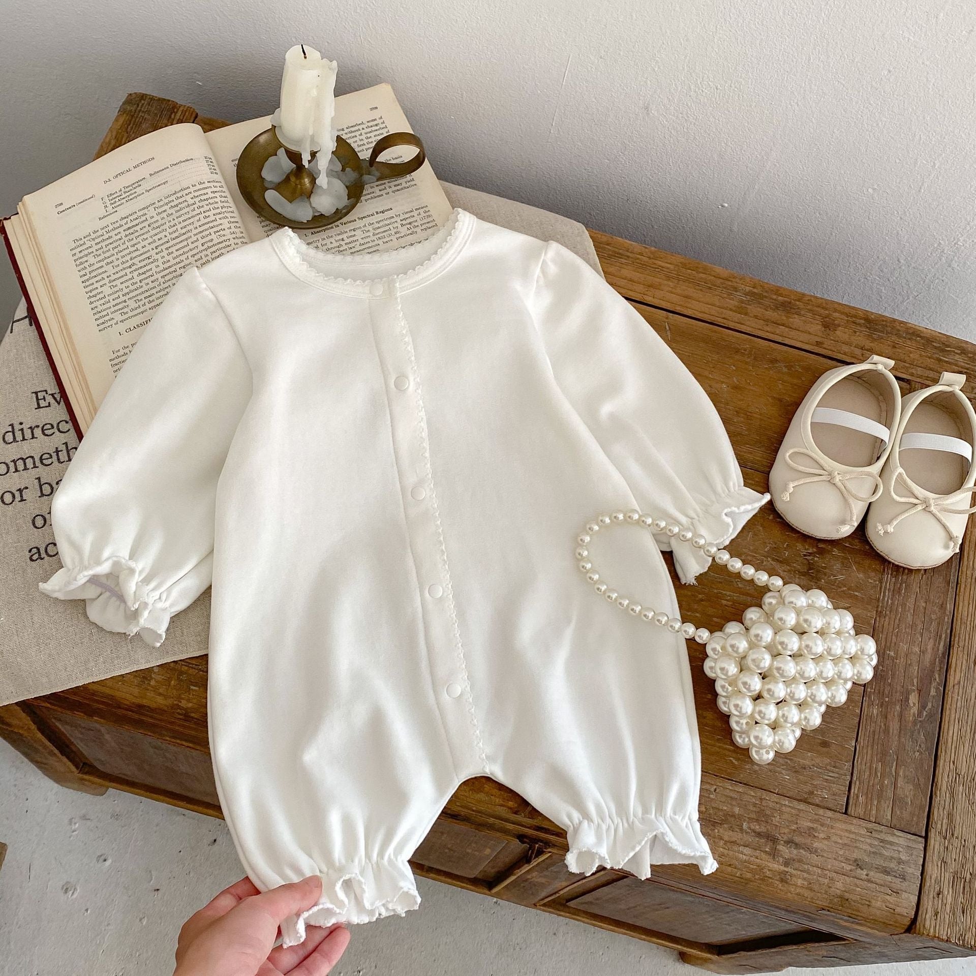 White front button romper [N3191] 