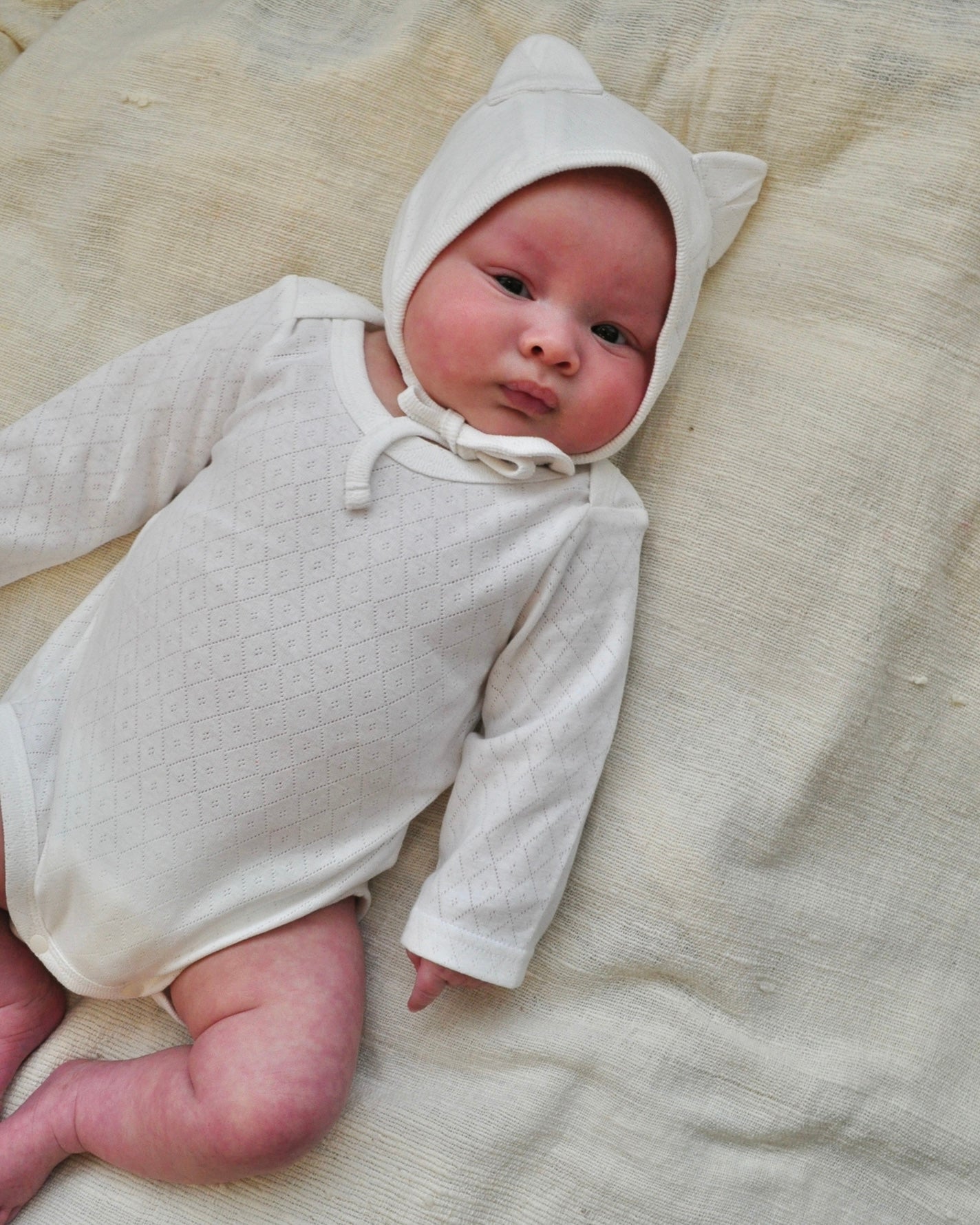 One Color Eyelet Fraise Rompers【110025】（white）