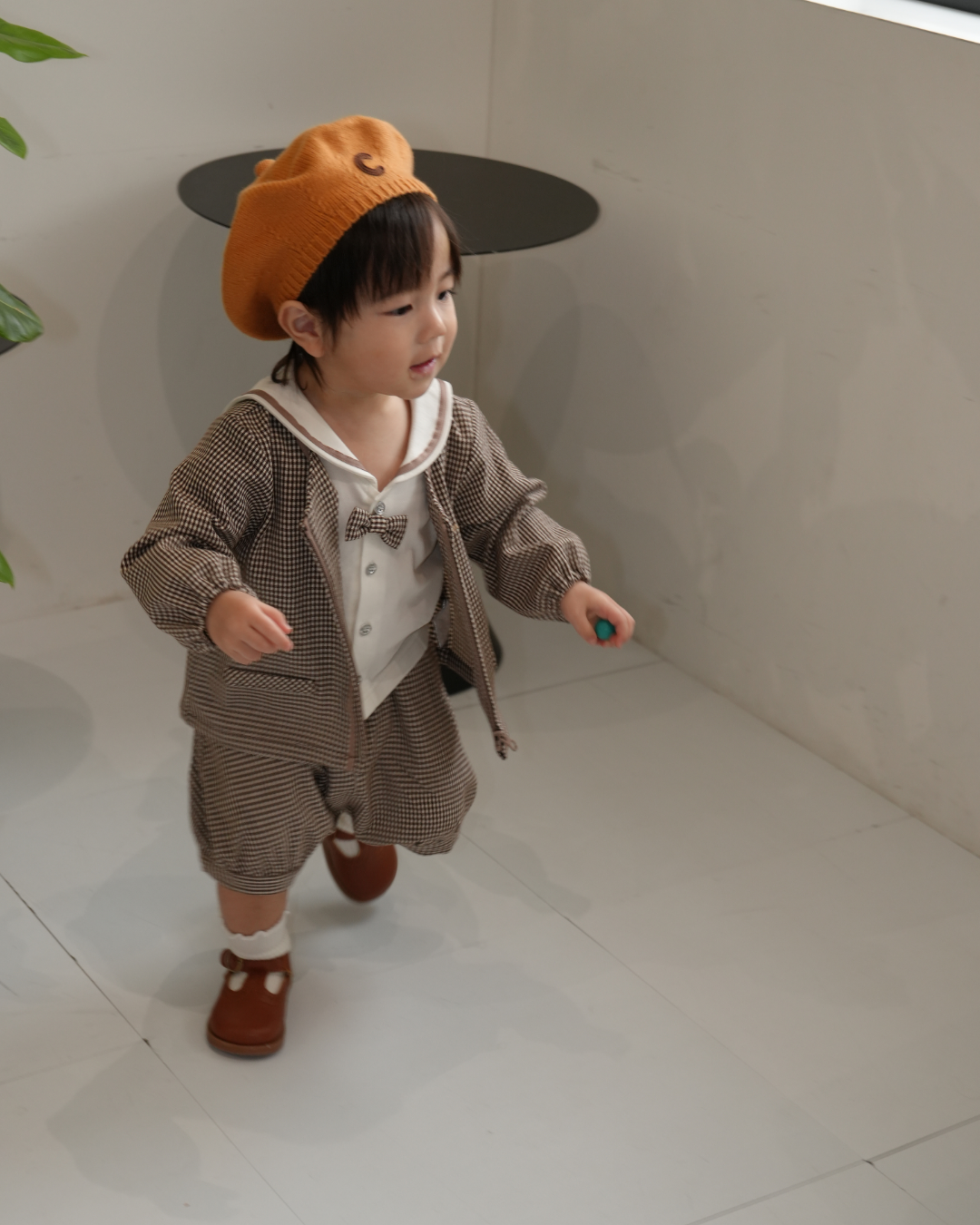 Check Pattern Bow Tie Sailor Set up【110213】 (beige)