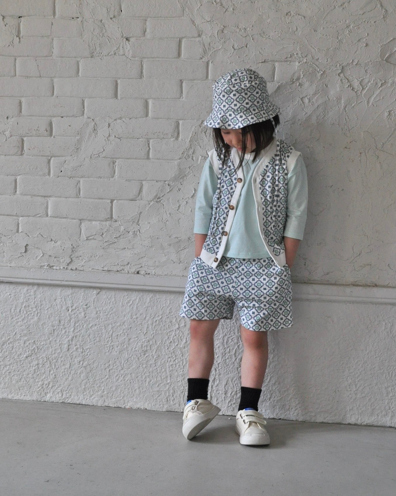 3/4 Sleeve T-Shirt + Vintage Tile Pattern Pants Set【110111】